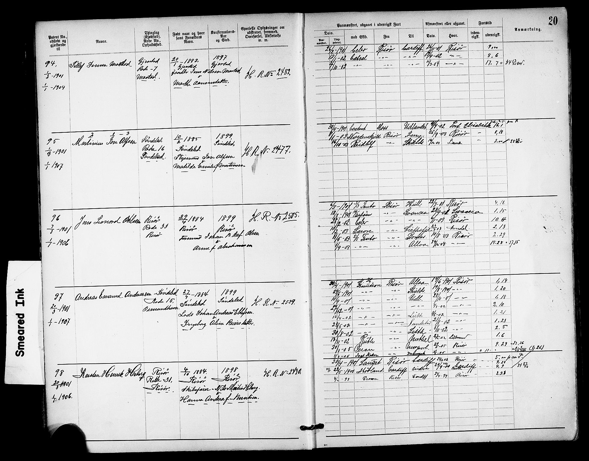 Risør mønstringskrets, SAK/2031-0010/F/Fa/L0004: Annotasjonsrulle nr 1914-1915 og nr 1-477, T-8, 1899-1911, p. 22