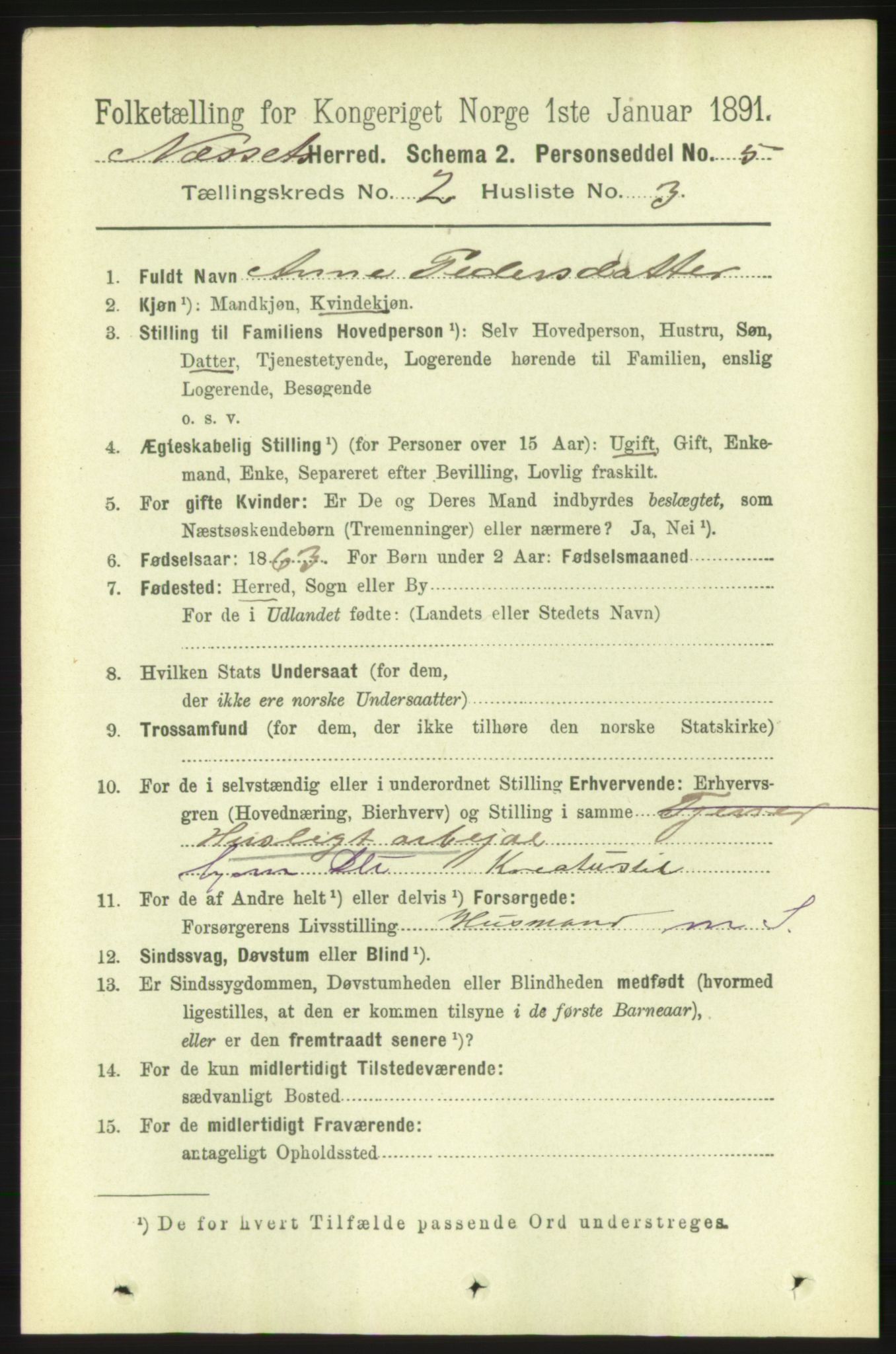 RA, 1891 census for 1543 Nesset, 1891, p. 648