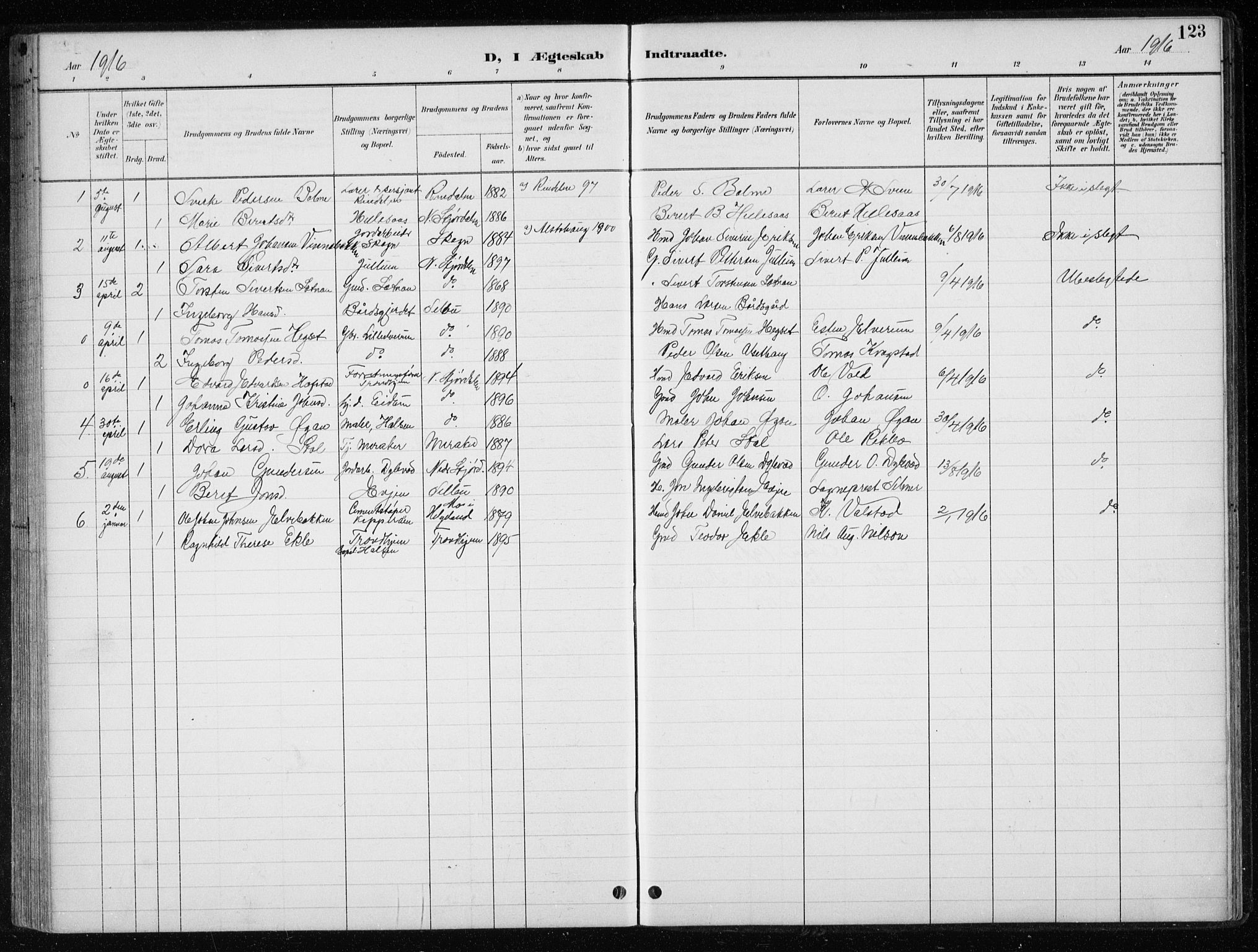 Ministerialprotokoller, klokkerbøker og fødselsregistre - Nord-Trøndelag, SAT/A-1458/710/L0096: Parish register (copy) no. 710C01, 1892-1925, p. 123