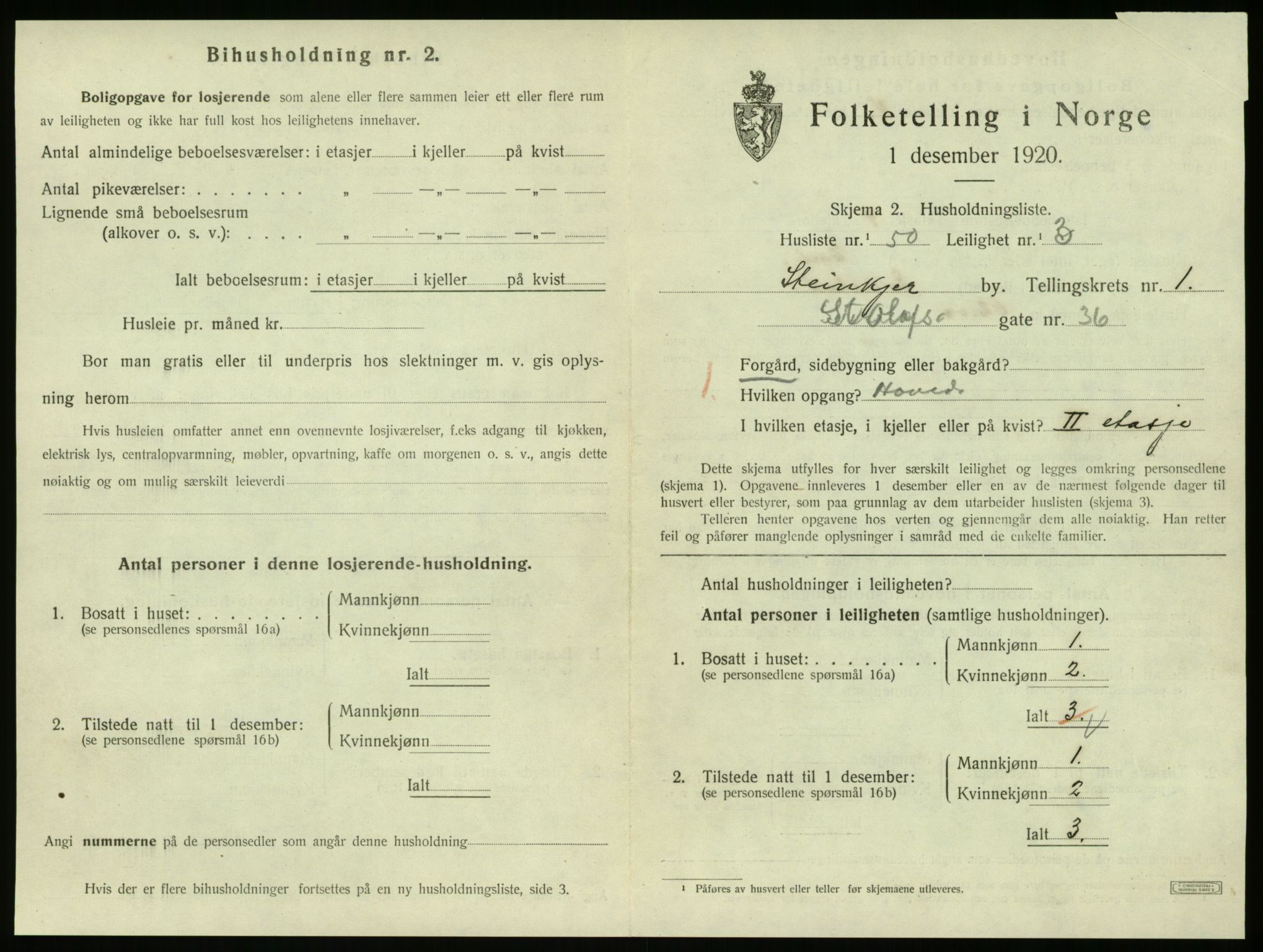 SAT, 1920 census for Steinkjer, 1920, p. 1242