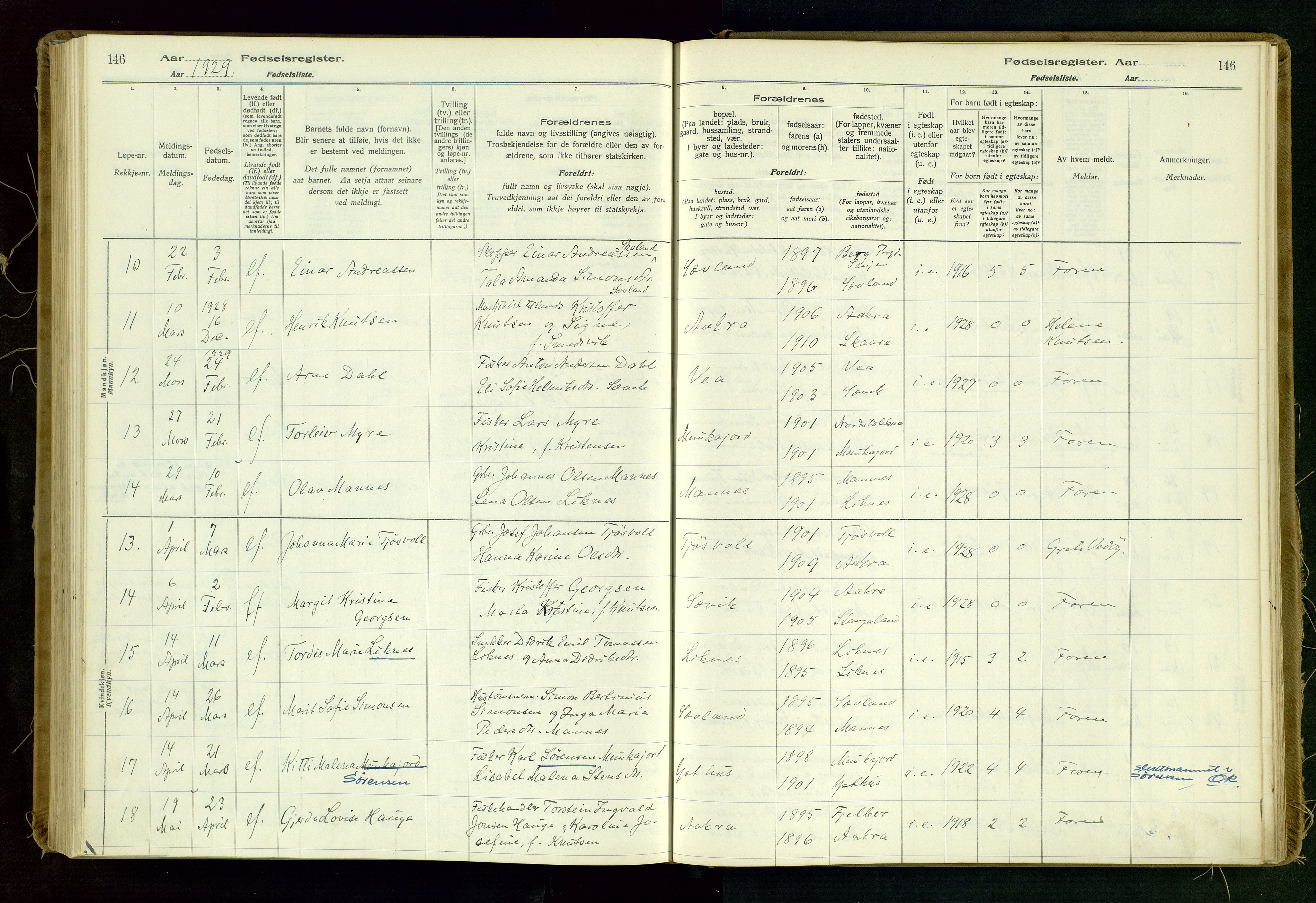 Kopervik sokneprestkontor, AV/SAST-A-101850/I/Id/L0006: Birth register no. 6, 1916-1934, p. 146