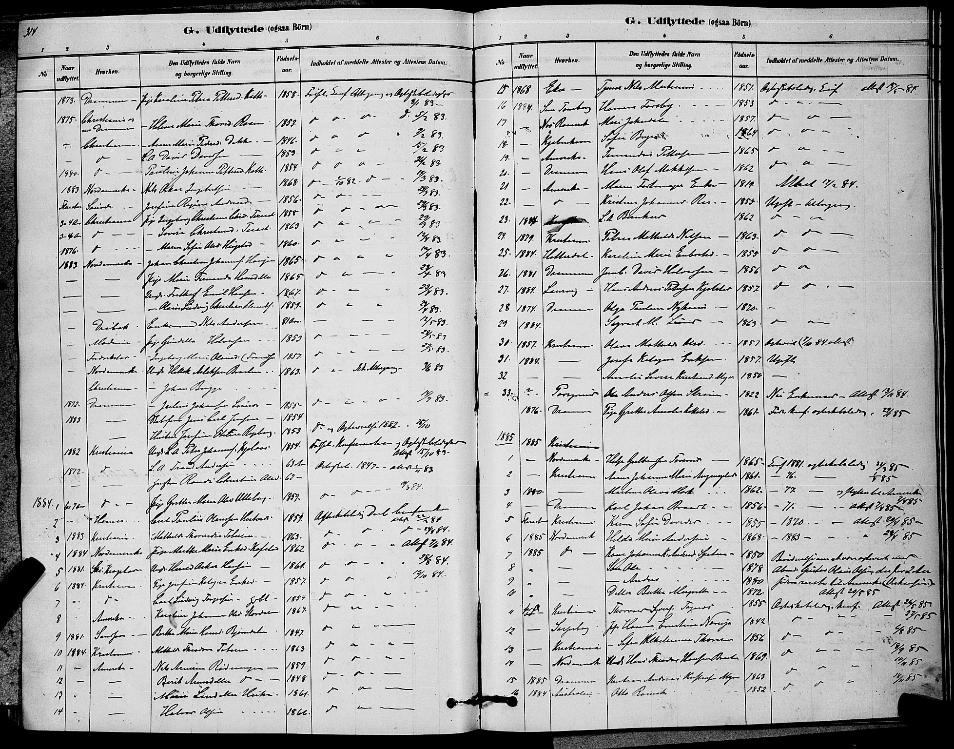 Kongsberg kirkebøker, SAKO/A-22/G/Ga/L0005: Parish register (copy) no. 5, 1878-1889, p. 314