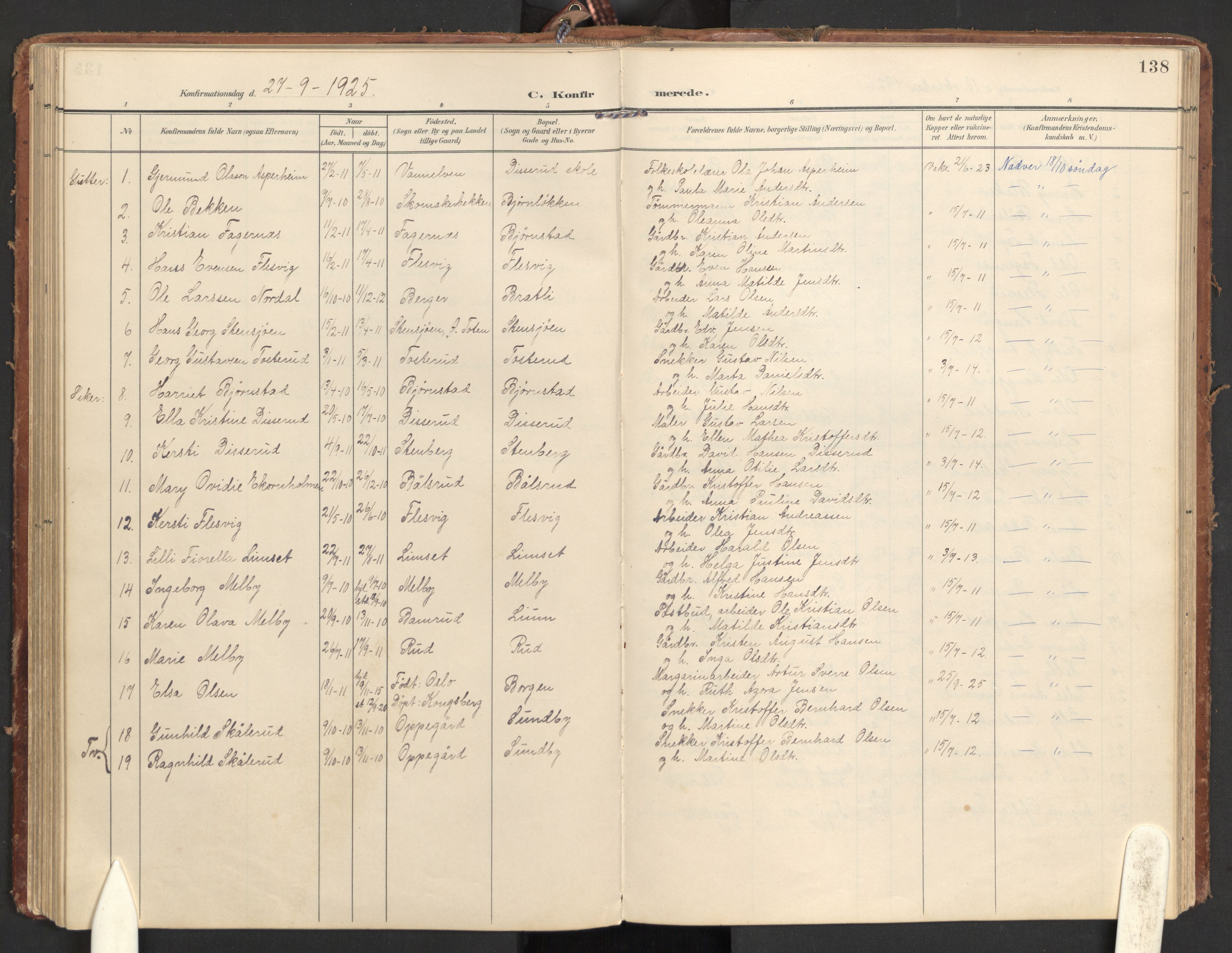 Hurdal prestekontor Kirkebøker, AV/SAO-A-10889/G/Gb/L0001: Parish register (copy) no. II 1, 1902-1939, p. 138