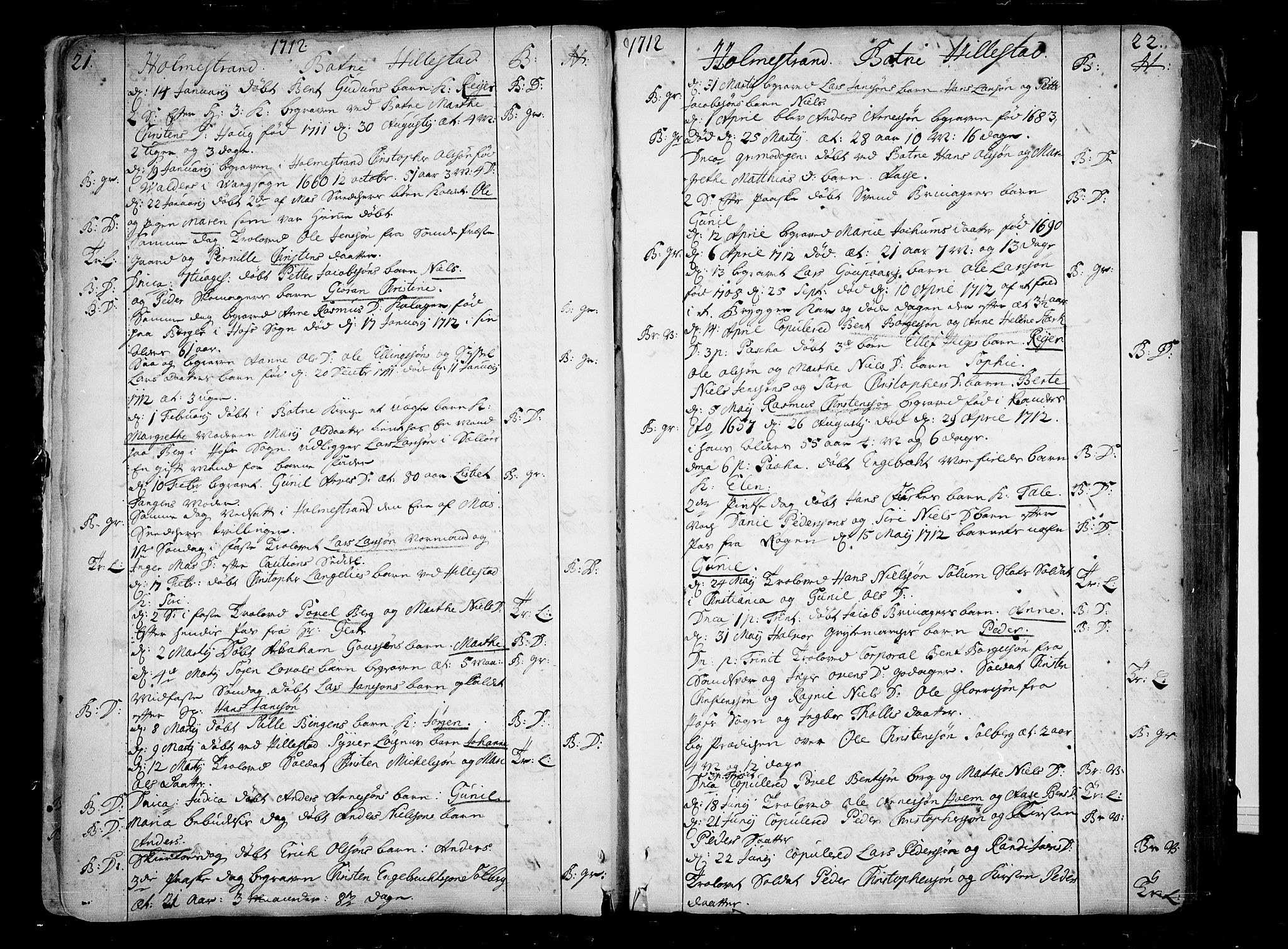 Botne kirkebøker, AV/SAKO-A-340/F/Fa/L0001a: Parish register (official) no. I 1A, 1707-1778, p. 21-22