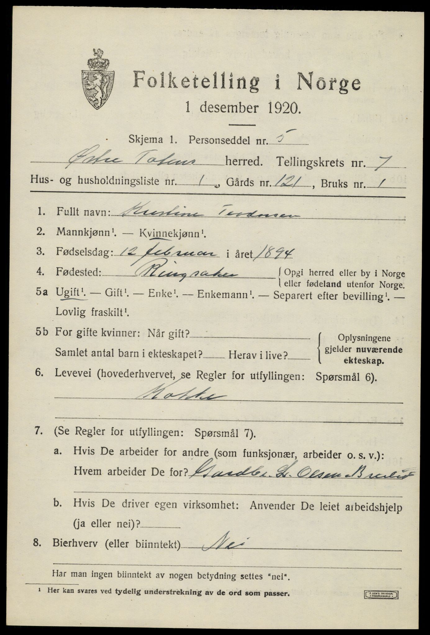 SAH, 1920 census for Østre Toten, 1920, p. 14992