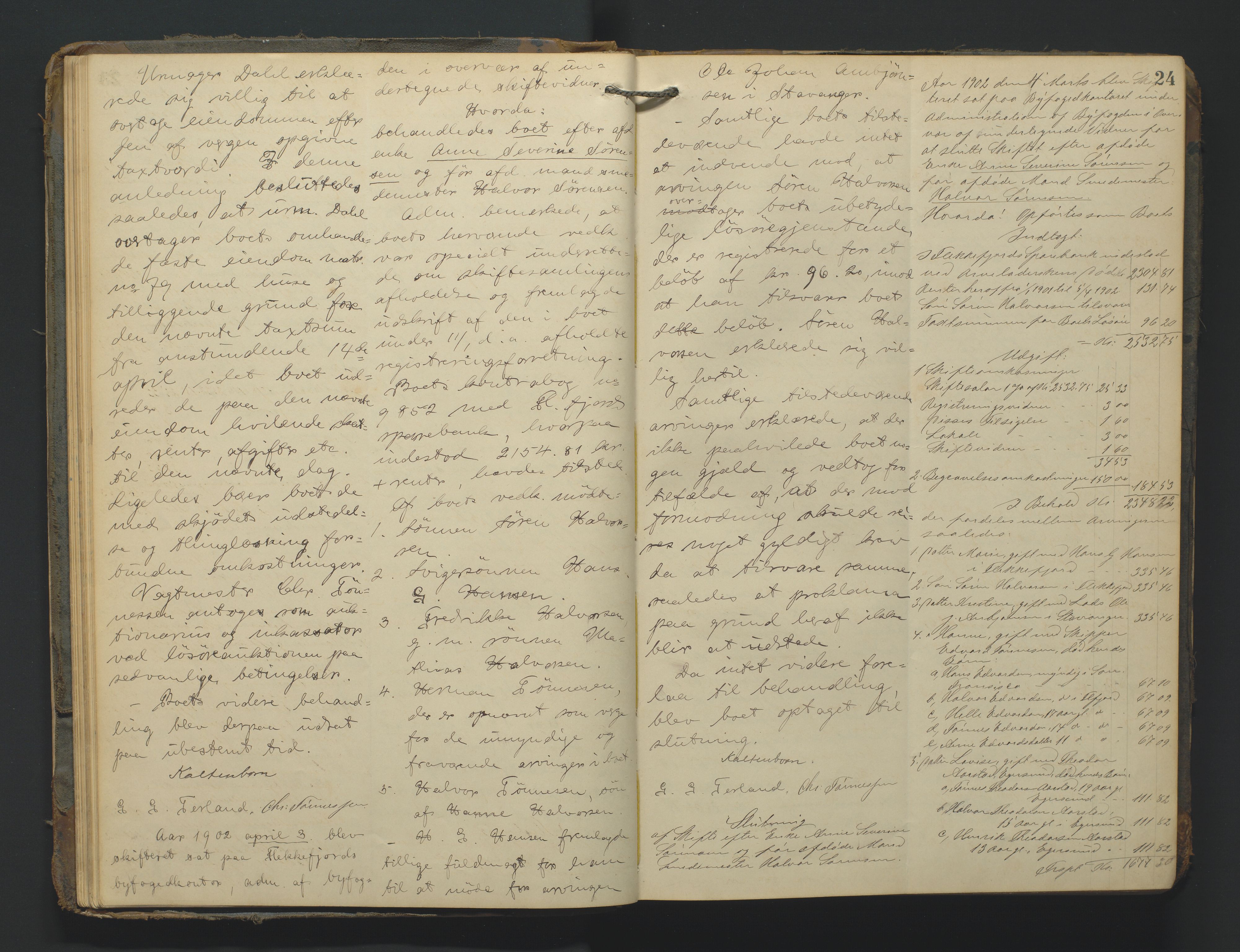 Flekkefjord byfogd, AV/SAK-1222-0002/H/Hc/L0004: Skifteprotokoll nr. 4, 1900-1913, p. 24