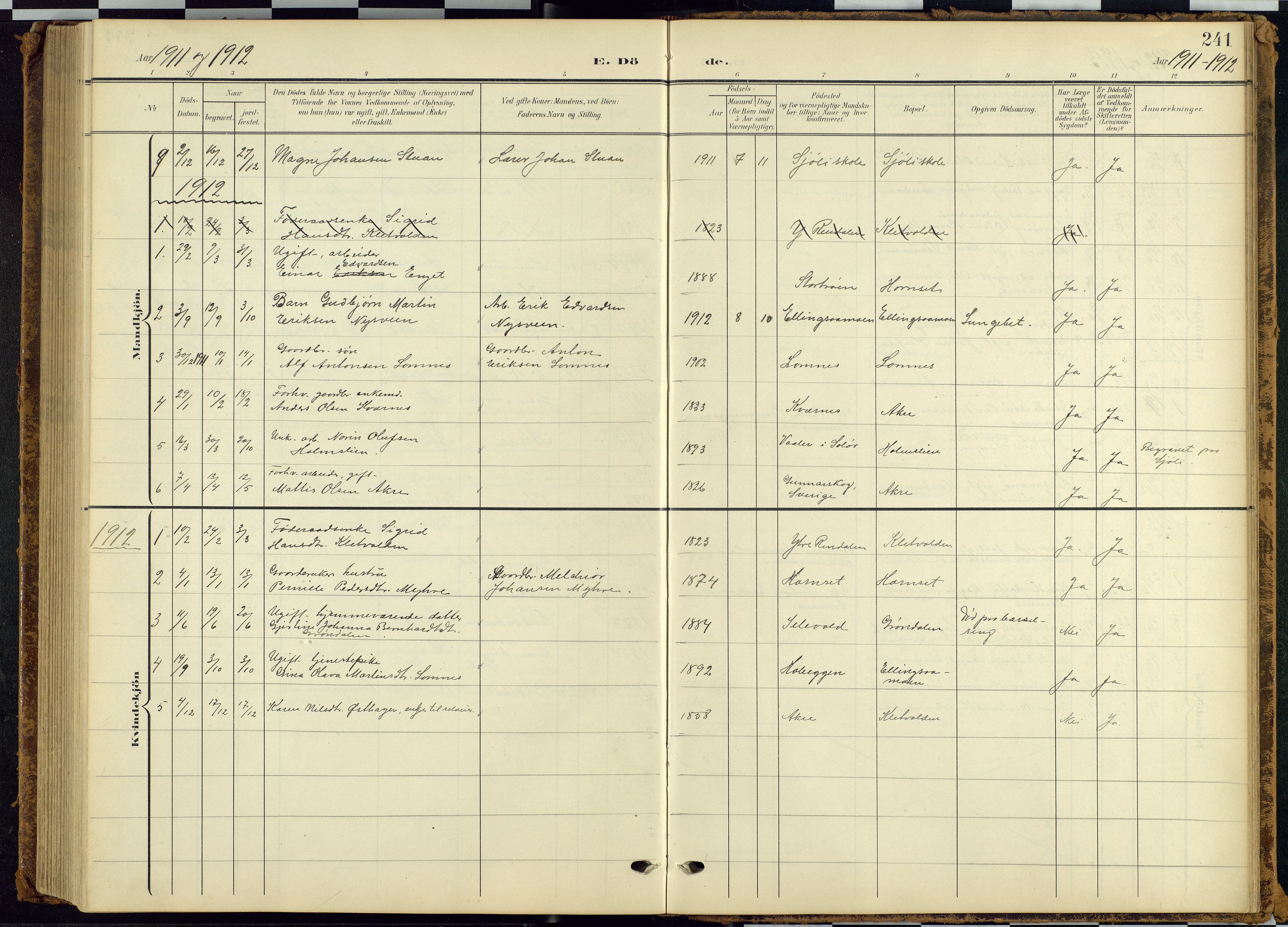 Rendalen prestekontor, SAH/PREST-054/H/Ha/Hab/L0010: Parish register (copy) no. 10, 1903-1940, p. 241