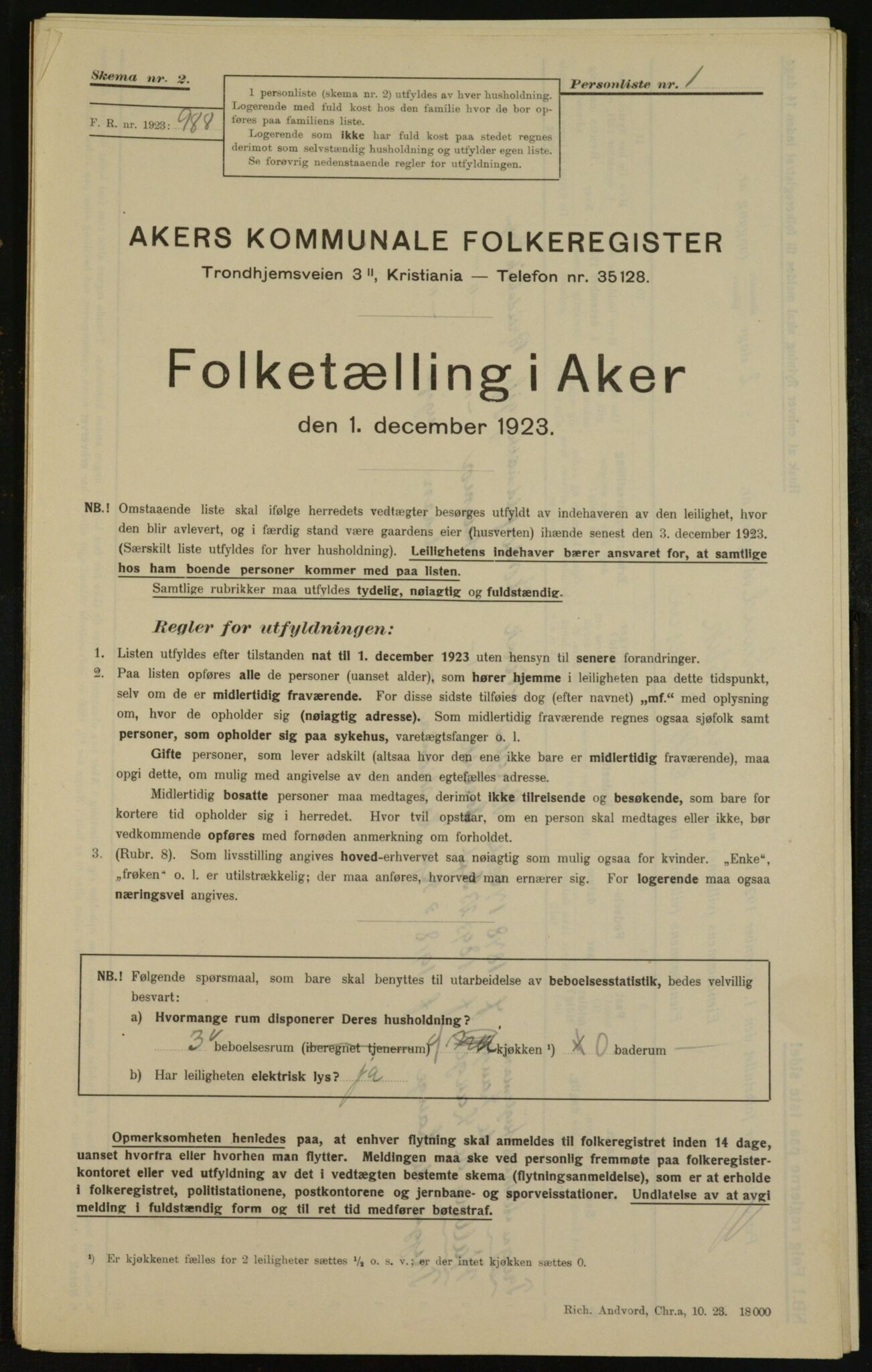 , Municipal Census 1923 for Aker, 1923, p. 28852