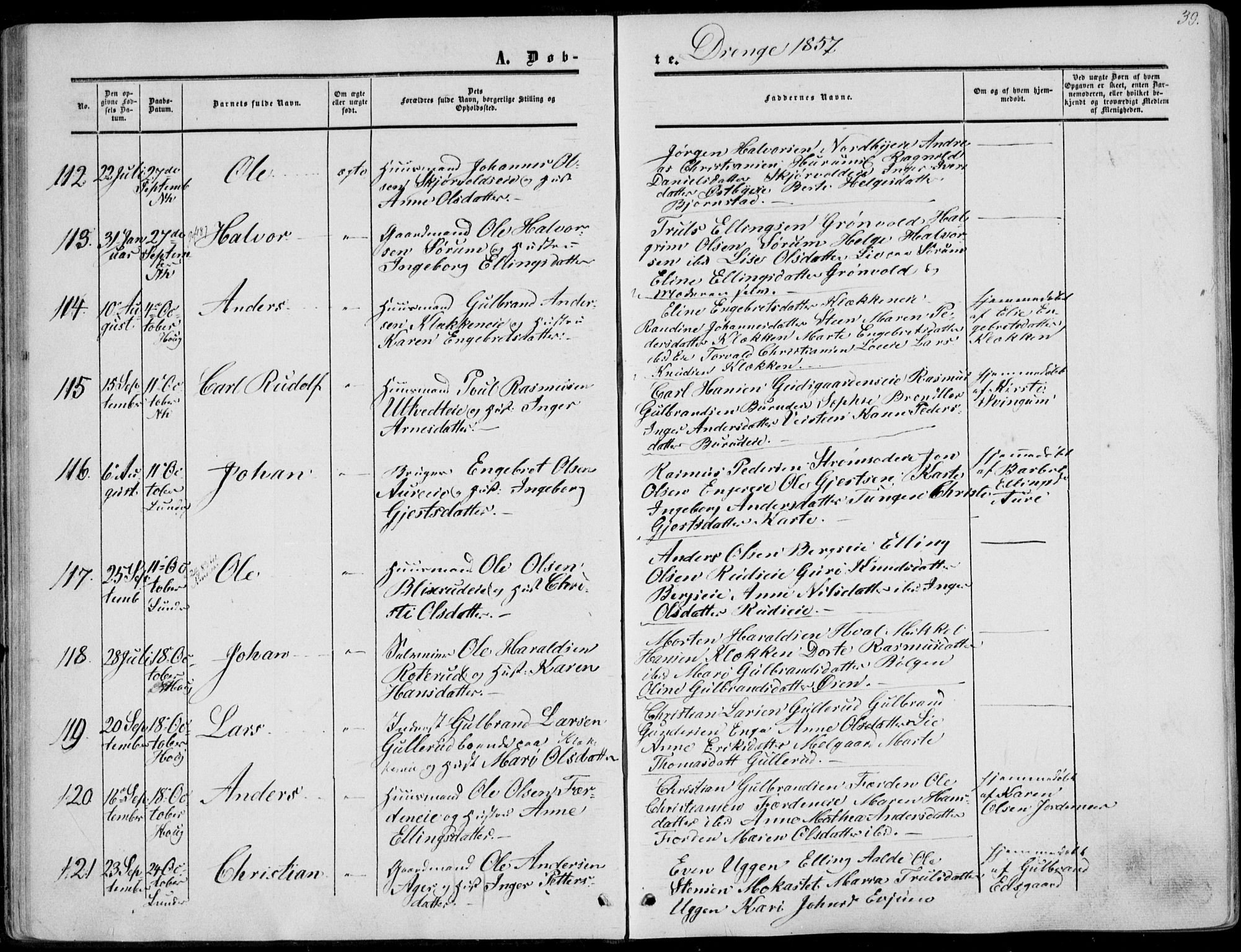 Norderhov kirkebøker, AV/SAKO-A-237/F/Fa/L0012: Parish register (official) no. 12, 1856-1865, p. 39