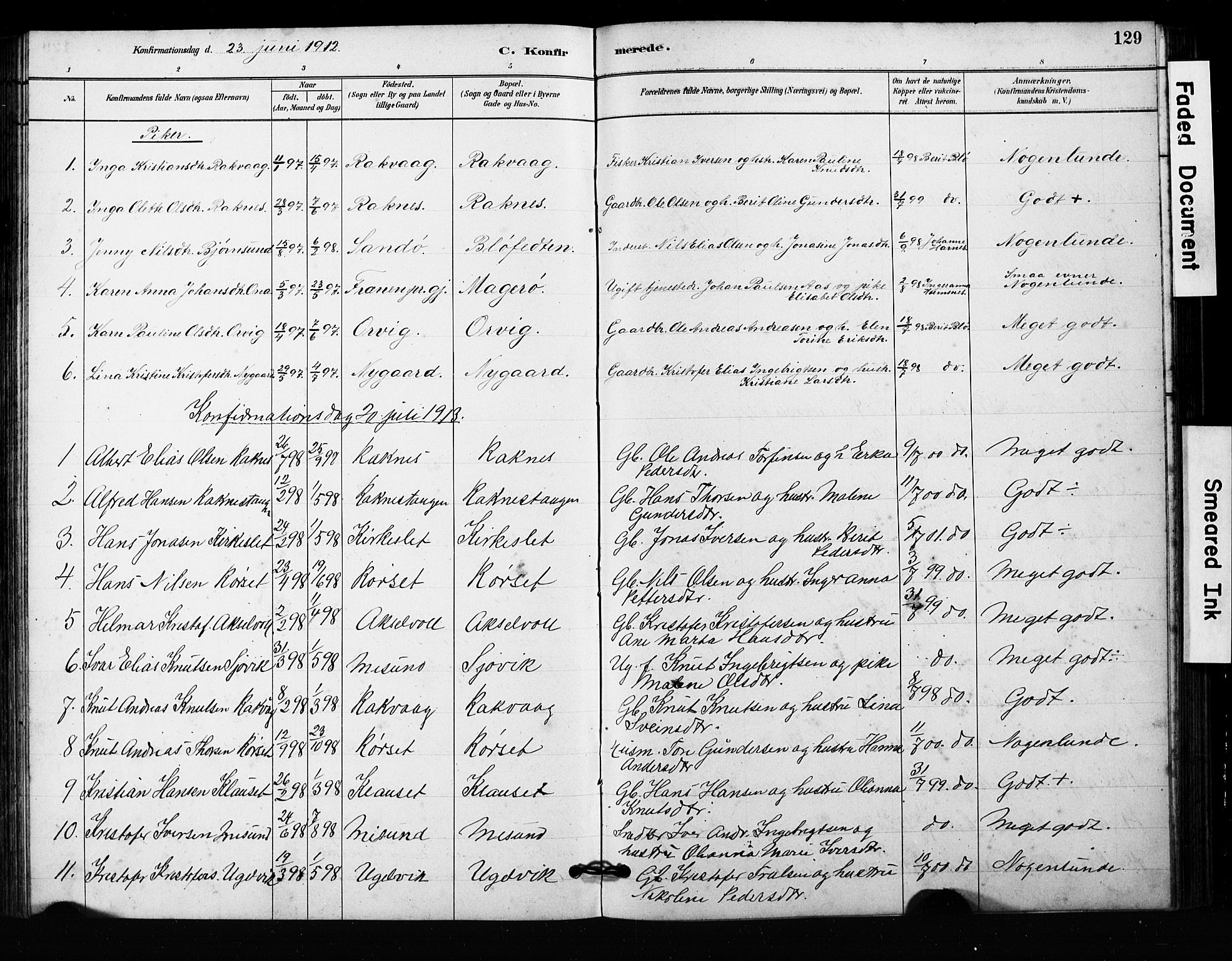 Ministerialprotokoller, klokkerbøker og fødselsregistre - Møre og Romsdal, SAT/A-1454/563/L0737: Parish register (copy) no. 563C01, 1878-1916, p. 129