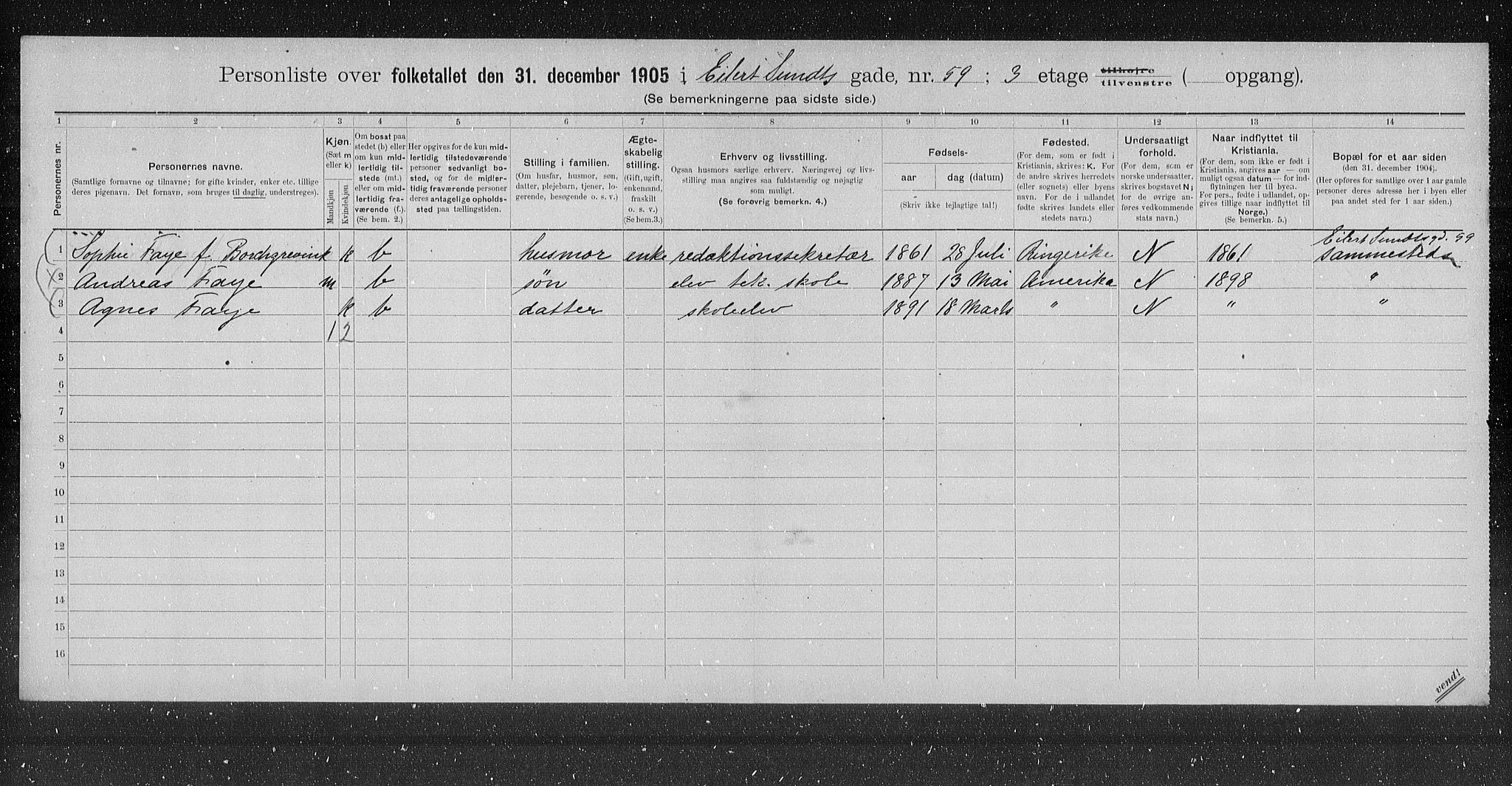 OBA, Municipal Census 1905 for Kristiania, 1905, p. 10110