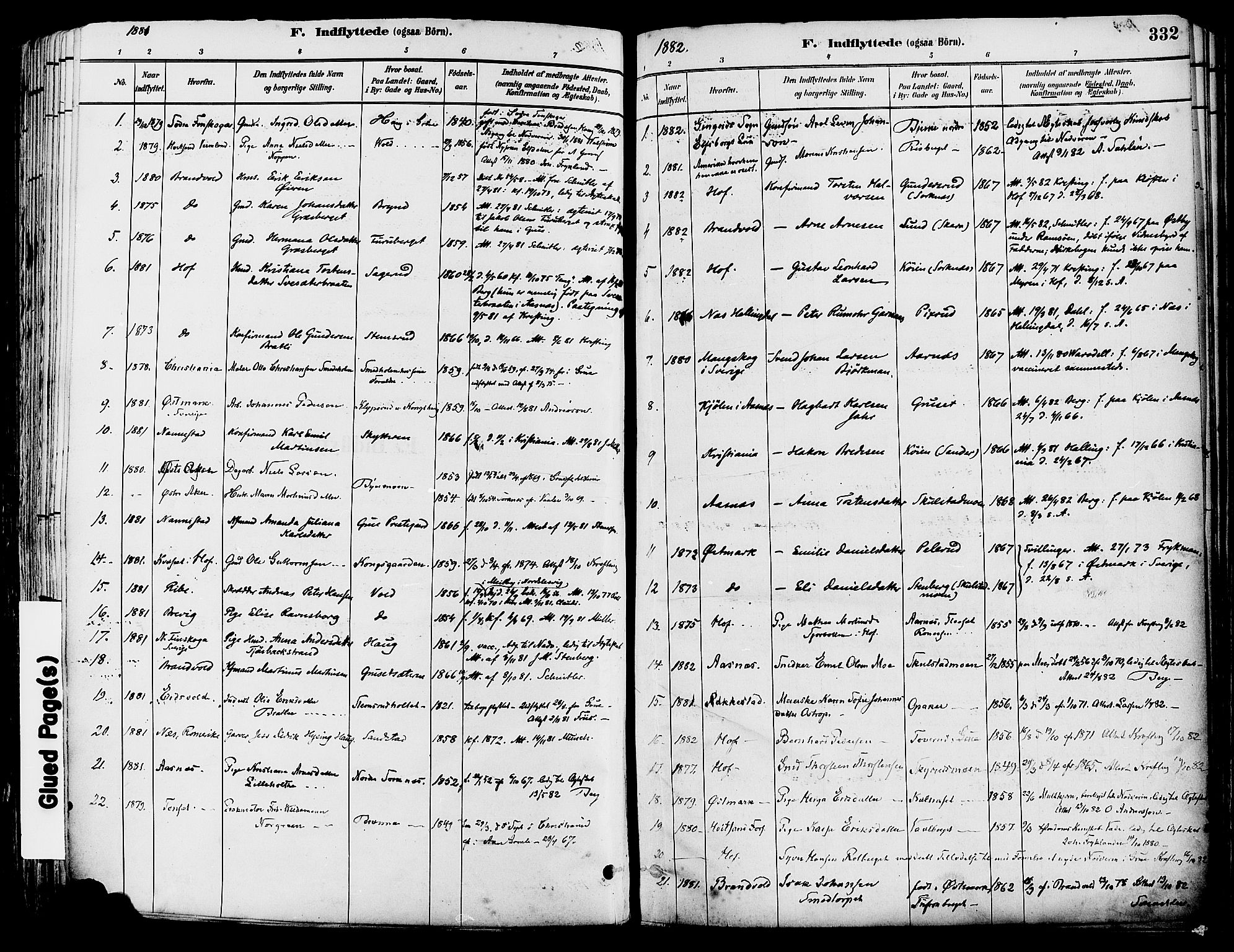 Grue prestekontor, SAH/PREST-036/H/Ha/Haa/L0012: Parish register (official) no. 12, 1881-1897, p. 332