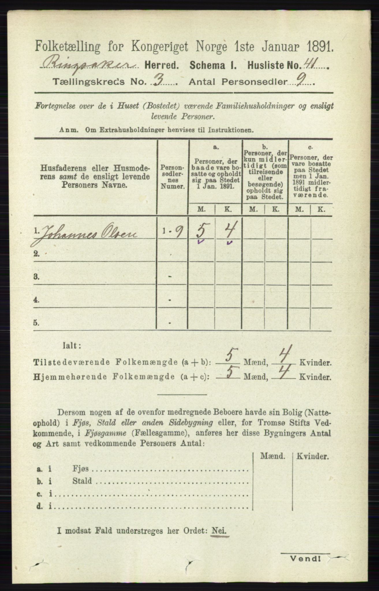 RA, 1891 census for 0412 Ringsaker, 1891, p. 1202