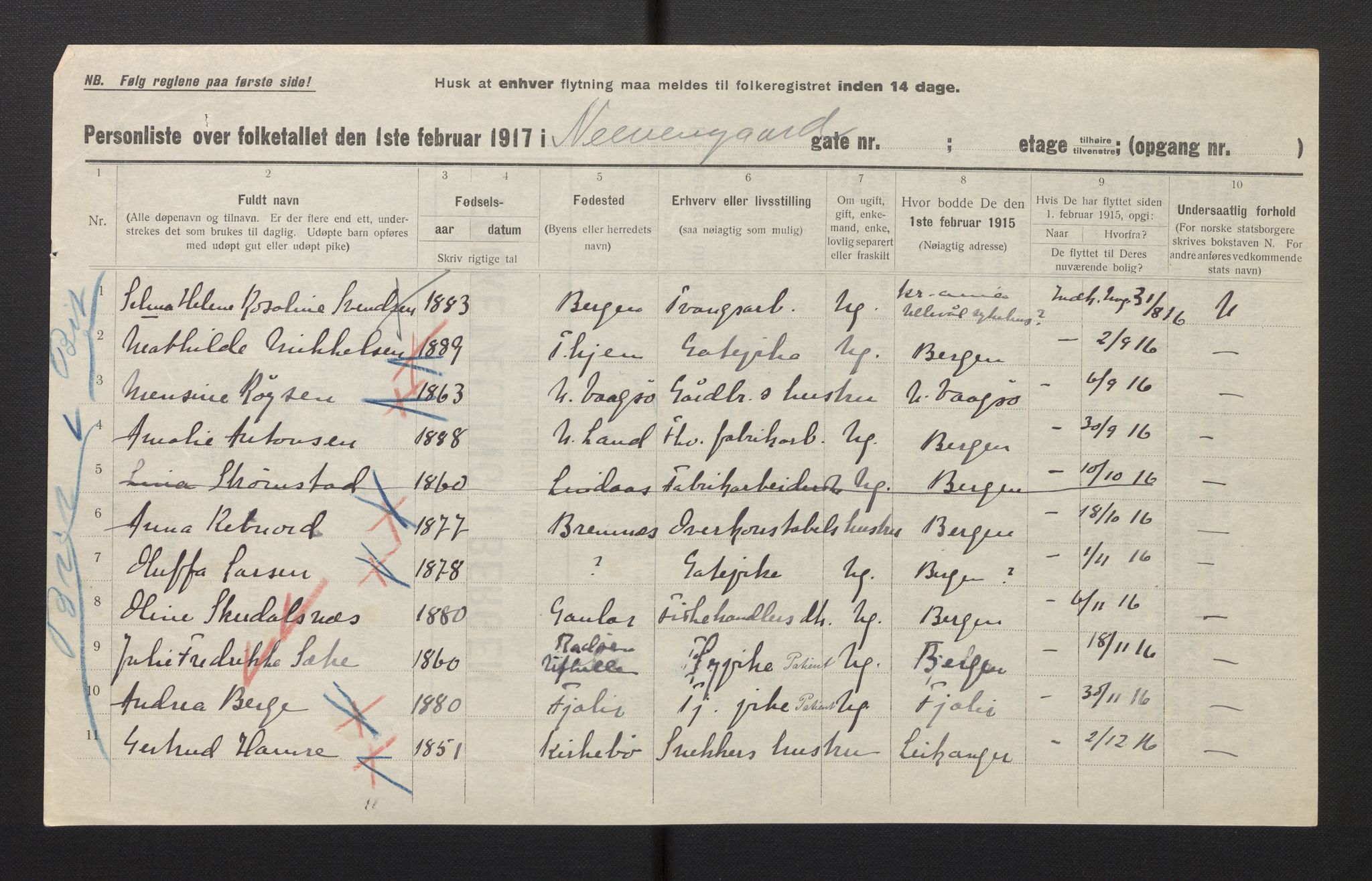 SAB, Municipal Census 1917 for Bergen, 1917, p. 25156