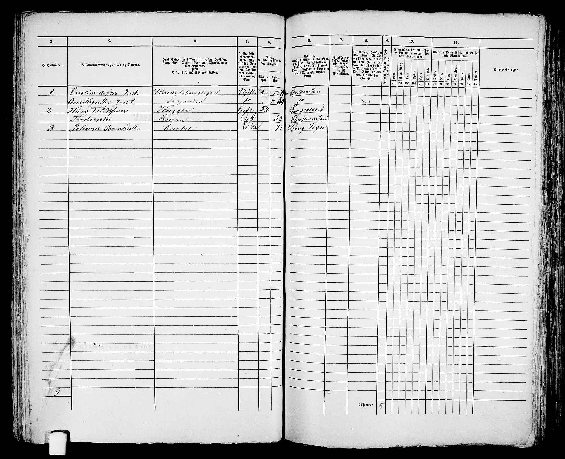 RA, 1865 census for Kristiansand, 1865, p. 782