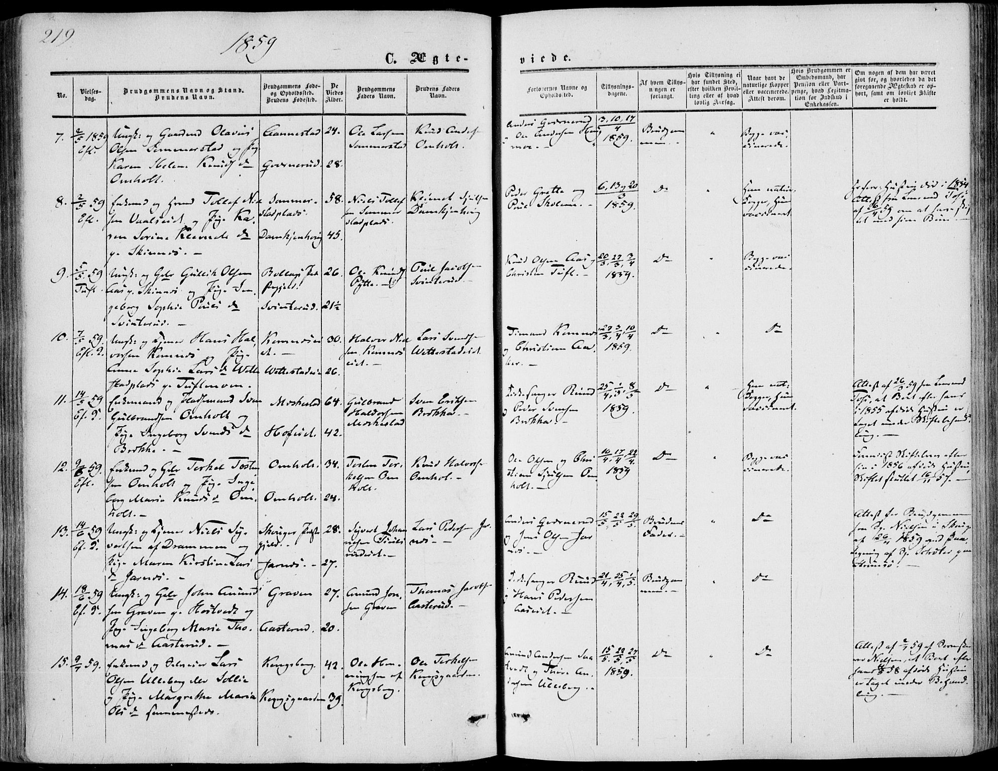 Sandsvær kirkebøker, AV/SAKO-A-244/F/Fa/L0006: Parish register (official) no. I 6, 1857-1868, p. 219