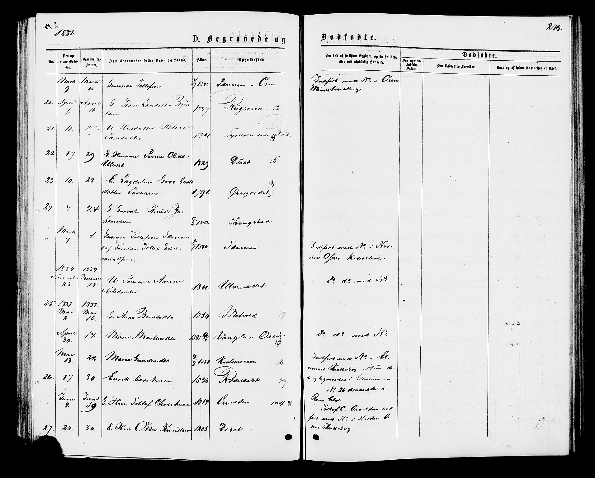 Åmot prestekontor, Hedmark, AV/SAH-PREST-056/H/Ha/Haa/L0009: Parish register (official) no. 9, 1875-1883, p. 213