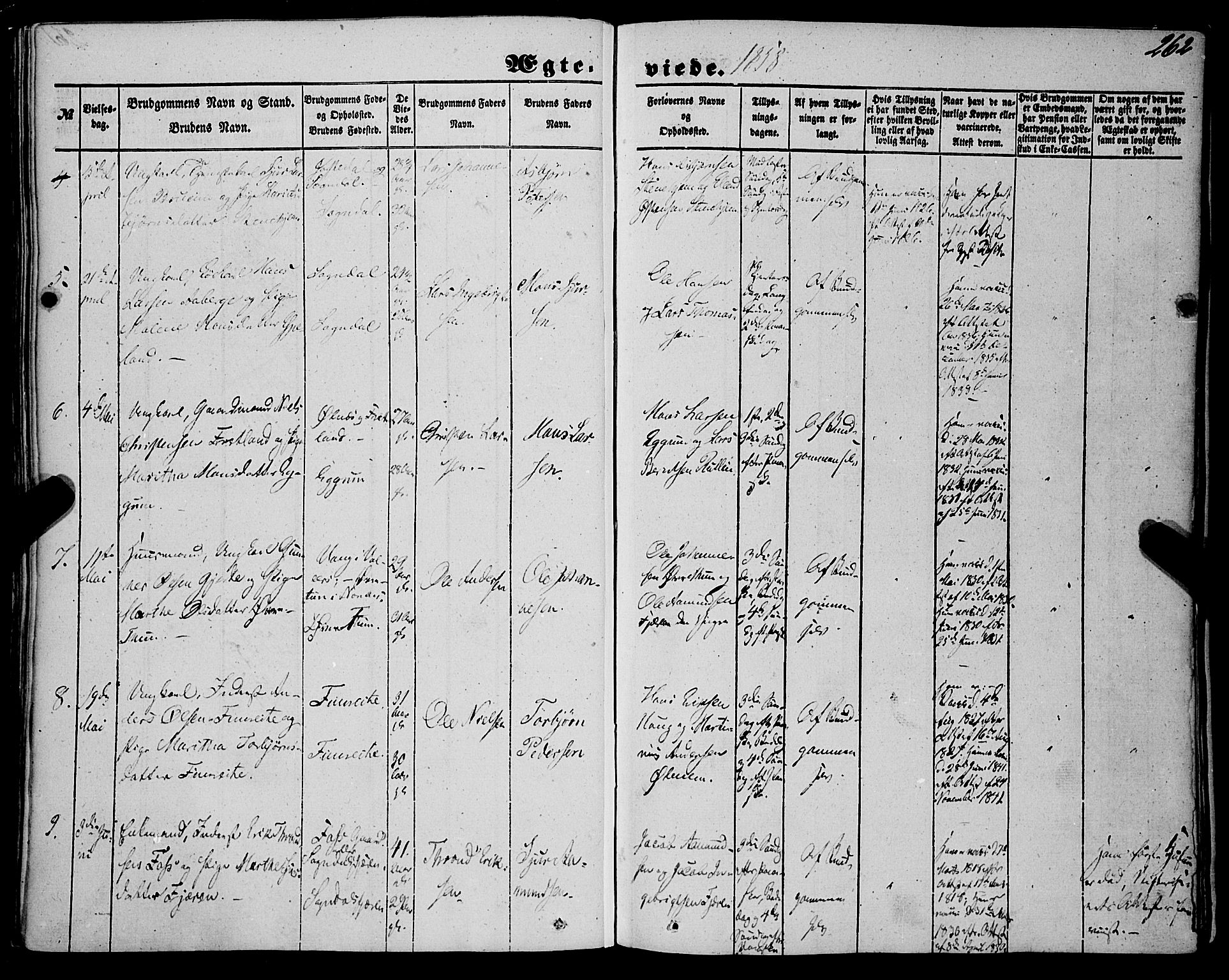 Sogndal sokneprestembete, AV/SAB-A-81301/H/Haa/Haaa/L0012II: Parish register (official) no. A 12II, 1847-1877, p. 262