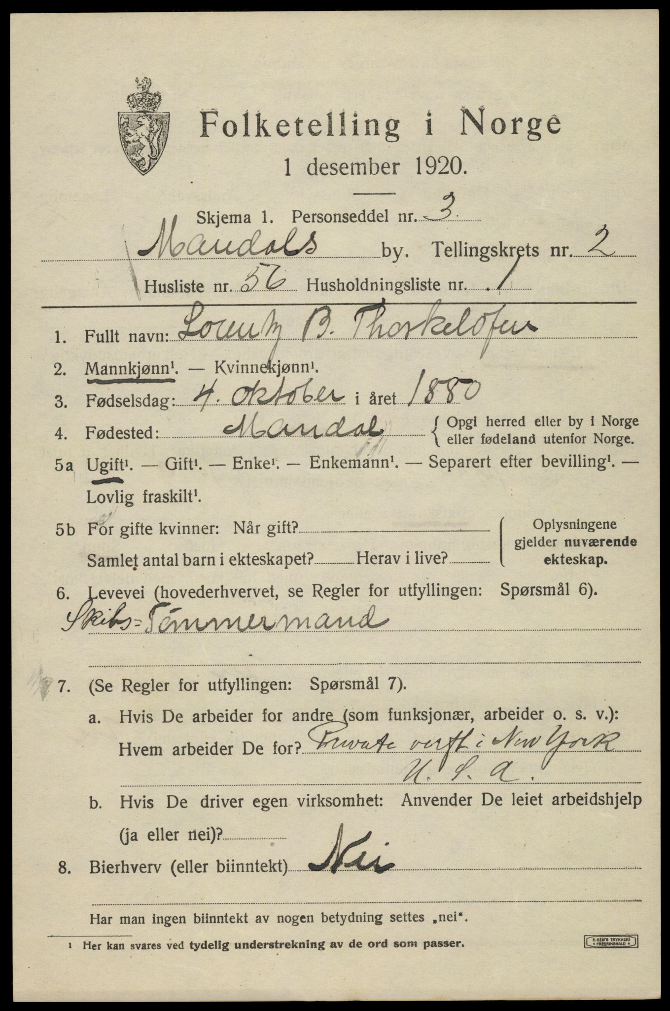 SAK, 1920 census for Mandal, 1920, p. 4735