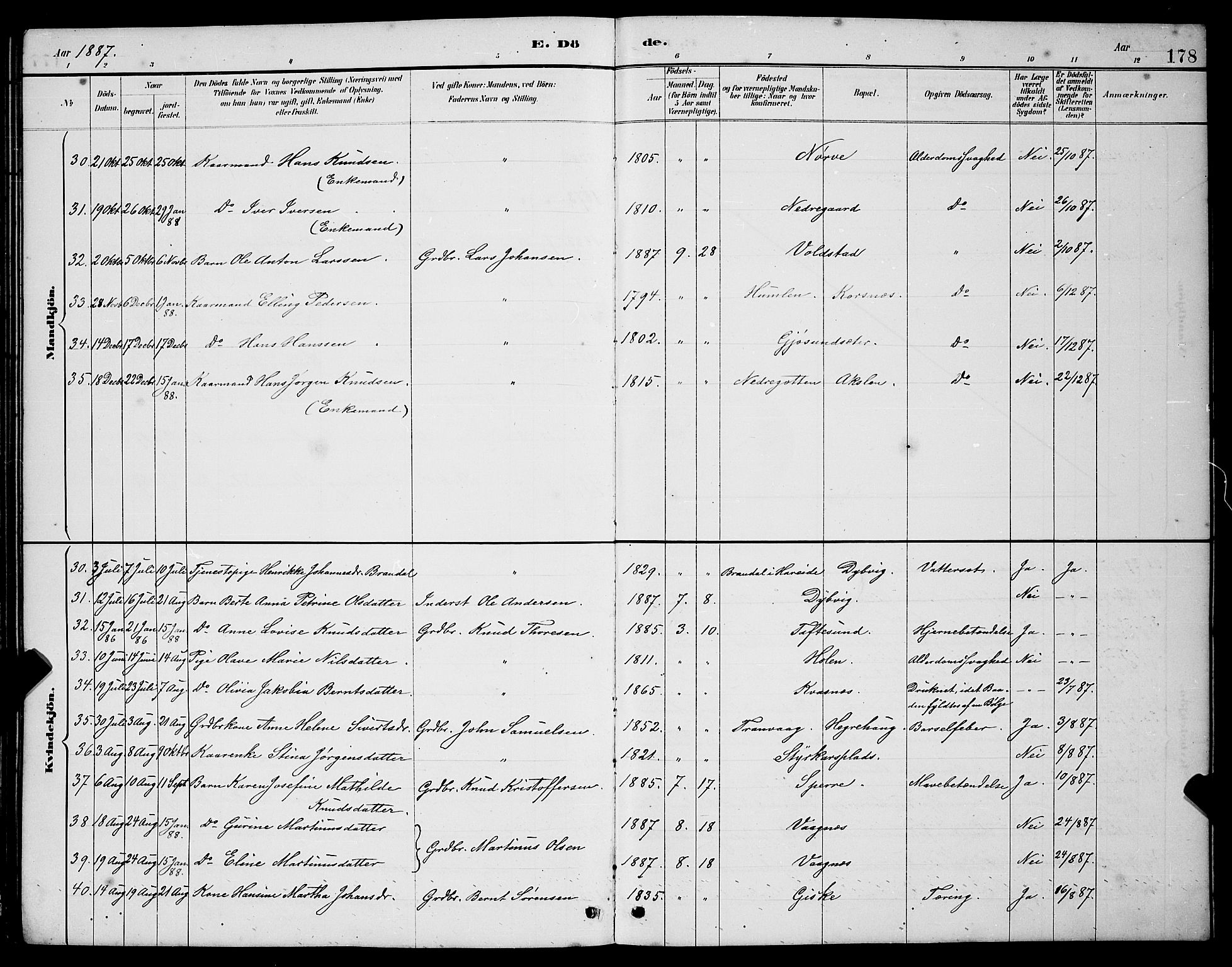 Ministerialprotokoller, klokkerbøker og fødselsregistre - Møre og Romsdal, SAT/A-1454/528/L0430: Parish register (copy) no. 528C11, 1884-1899, p. 178