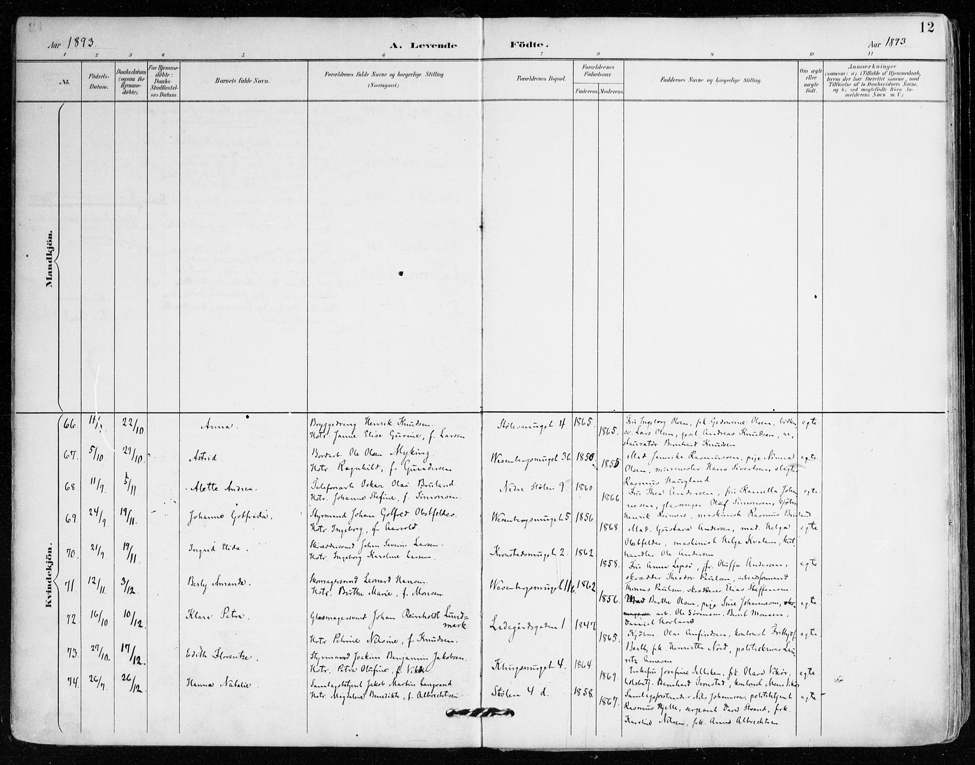 Mariakirken Sokneprestembete, AV/SAB-A-76901/H/Haa/L0008: Parish register (official) no. A 8, 1893-1942, p. 12