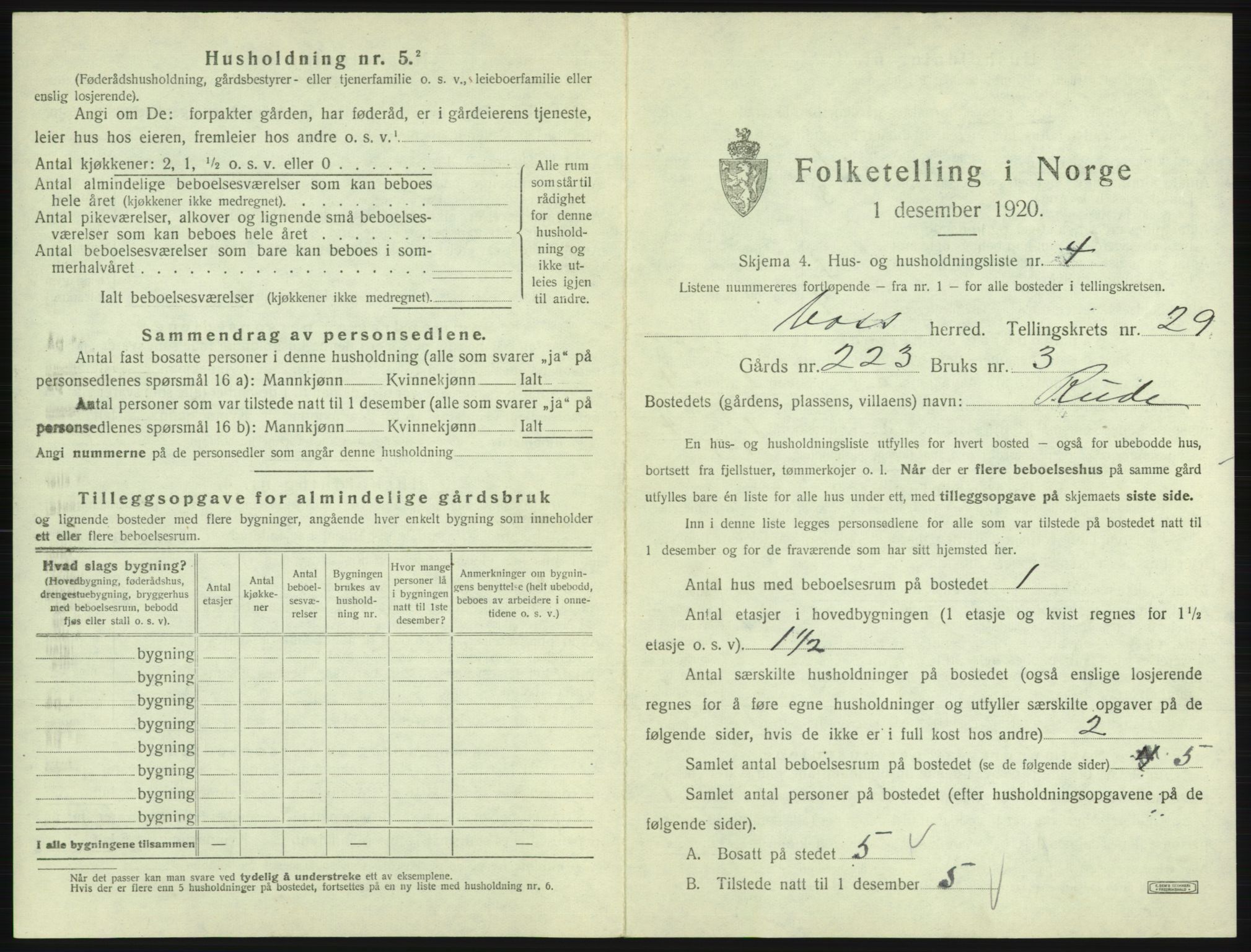 SAB, 1920 census for Voss, 1920, p. 2573