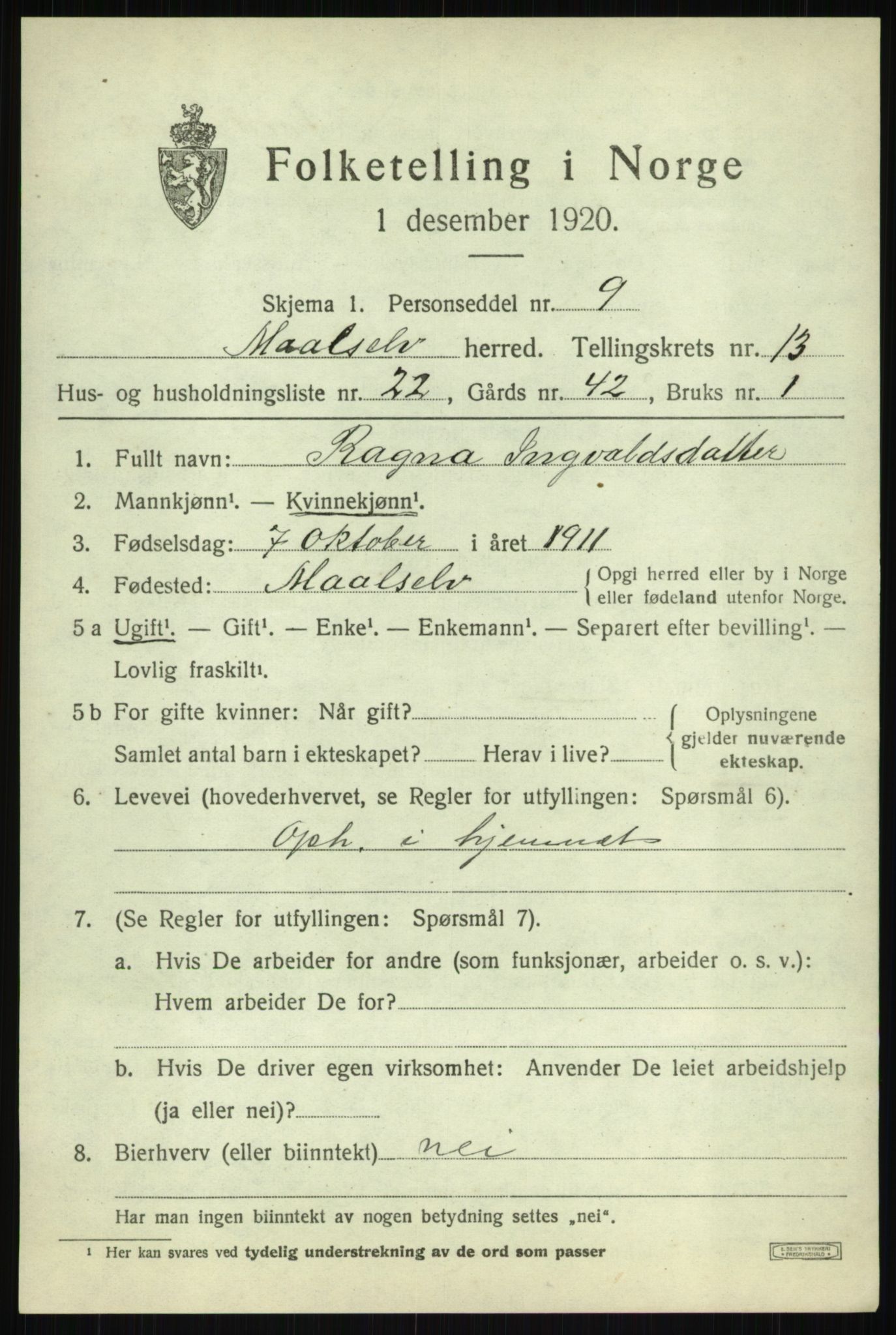 SATØ, 1920 census for Målselv, 1920, p. 6995