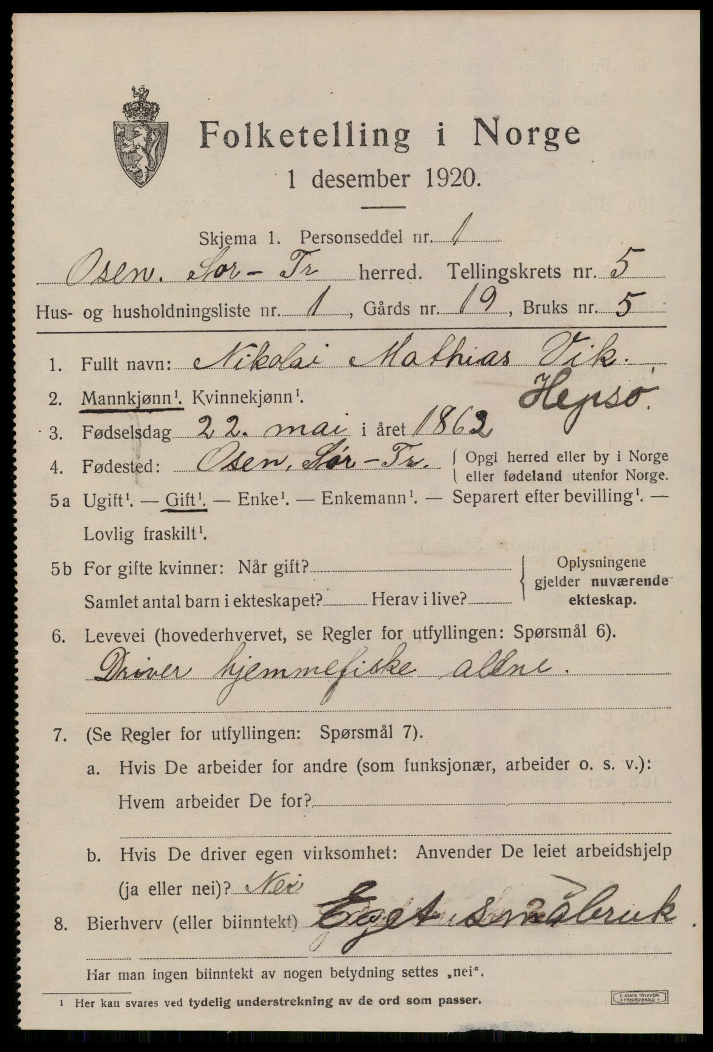 SAT, 1920 census for Osen, 1920, p. 2051