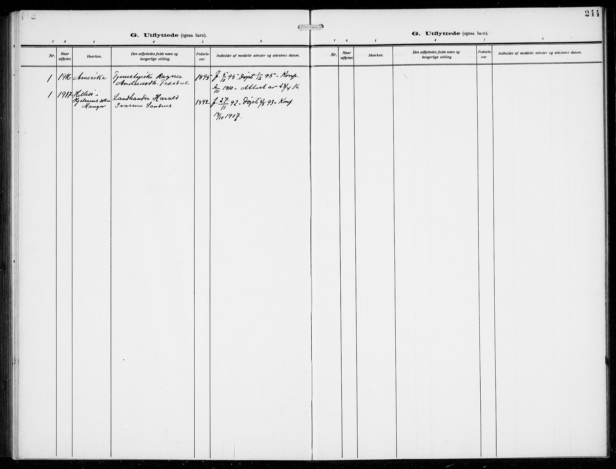 Masfjorden Sokneprestembete, SAB/A-77001: Parish register (copy) no. B  2, 1912-1939, p. 244