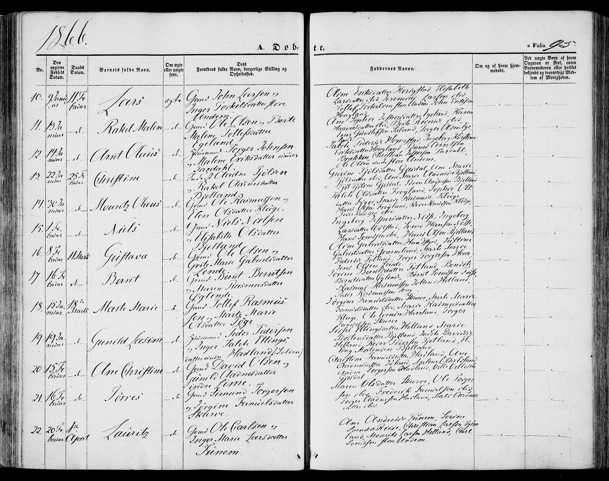 Lye sokneprestkontor, SAST/A-101794/001/30BA/L0007: Parish register (official) no. A 6, 1856-1871, p. 95