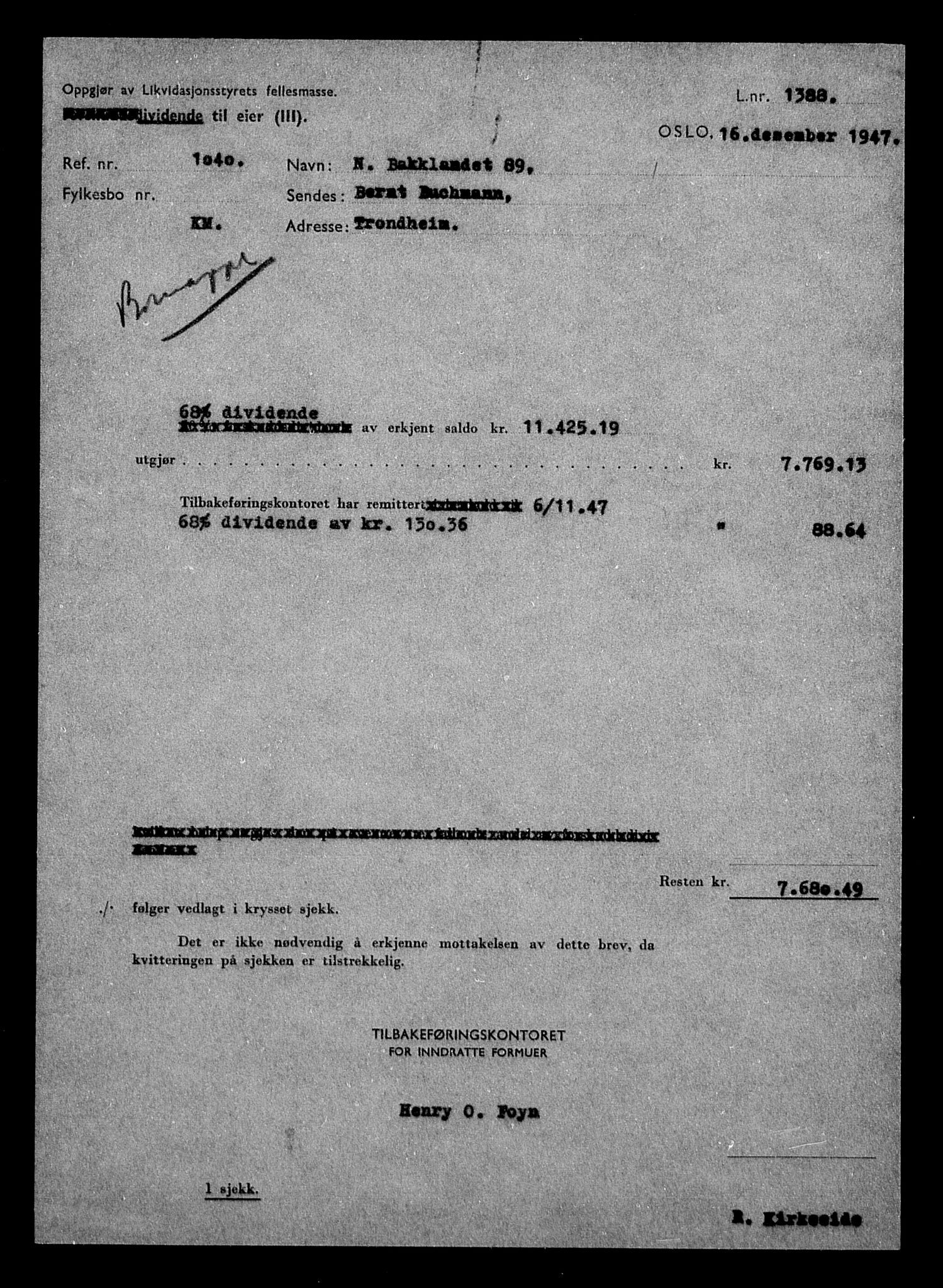 Justisdepartementet, Tilbakeføringskontoret for inndratte formuer, AV/RA-S-1564/H/Hc/Hca/L0906: --, 1945-1947, p. 223