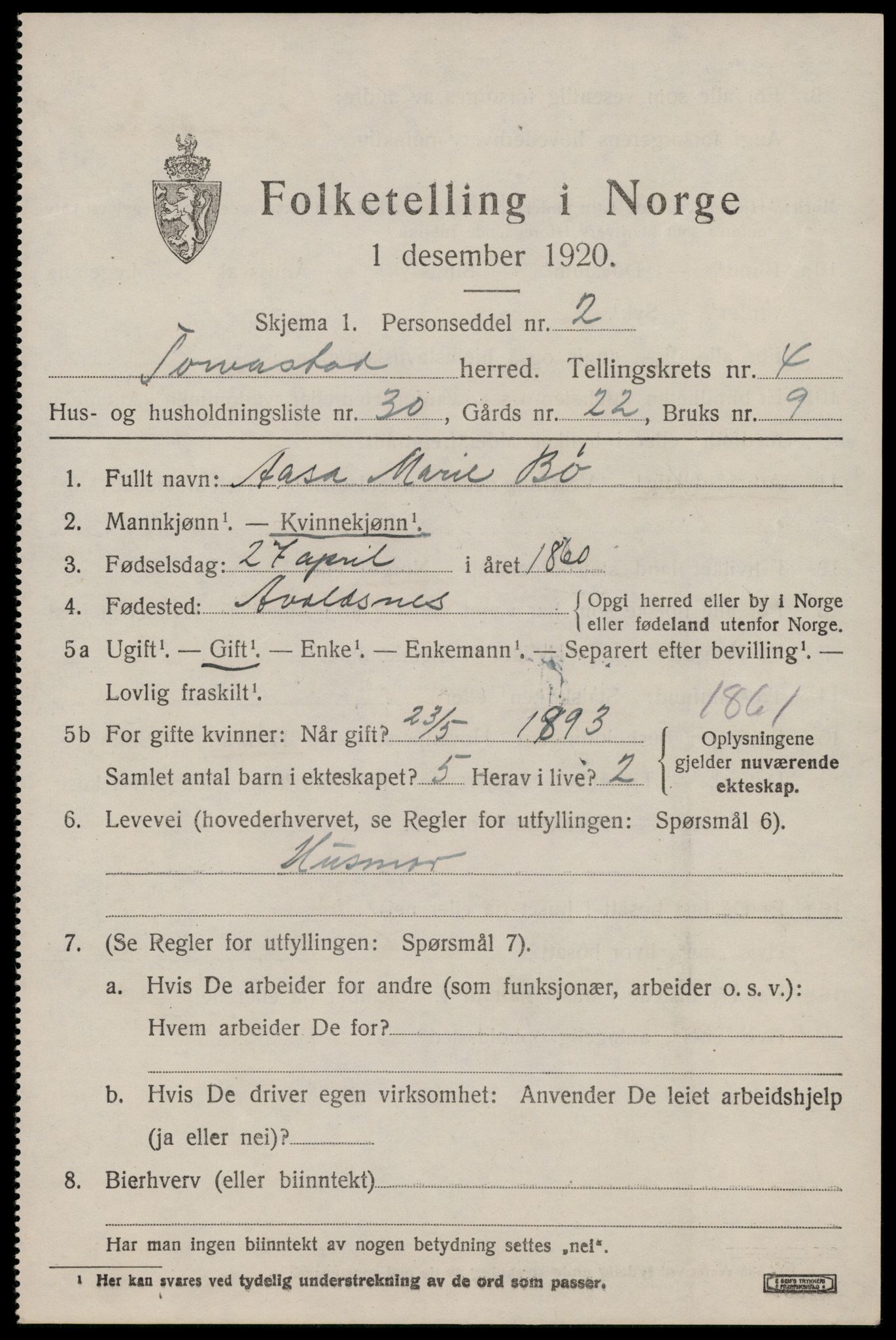 SAST, 1920 census for Torvastad, 1920, p. 3954