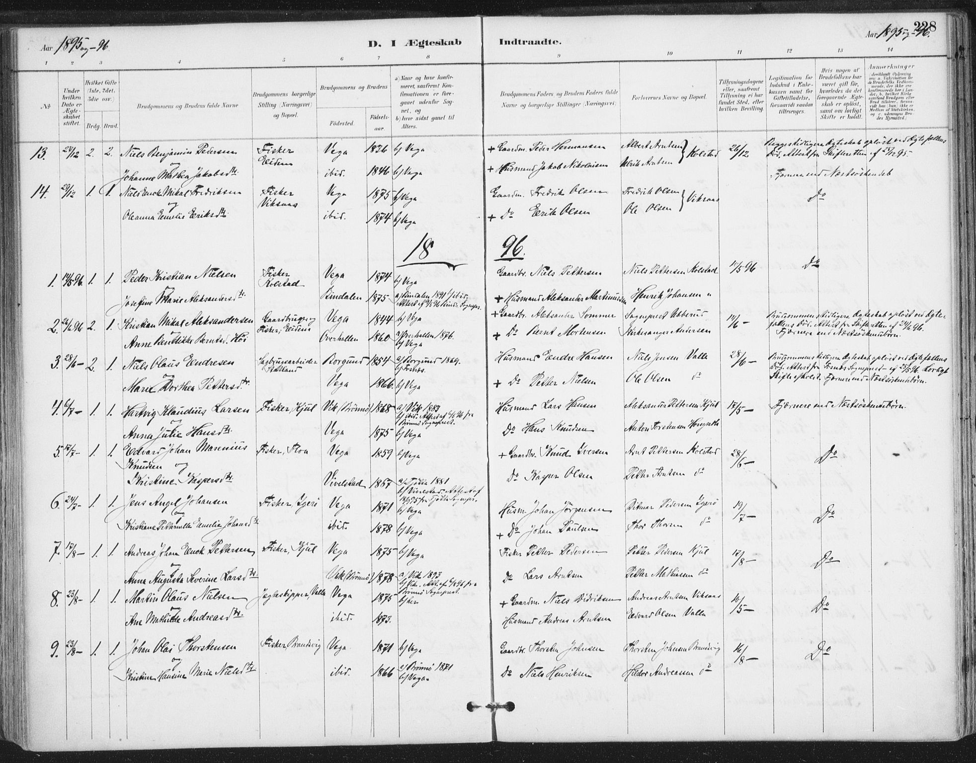 Ministerialprotokoller, klokkerbøker og fødselsregistre - Nordland, AV/SAT-A-1459/816/L0244: Parish register (official) no. 816A10, 1886-1903, p. 228