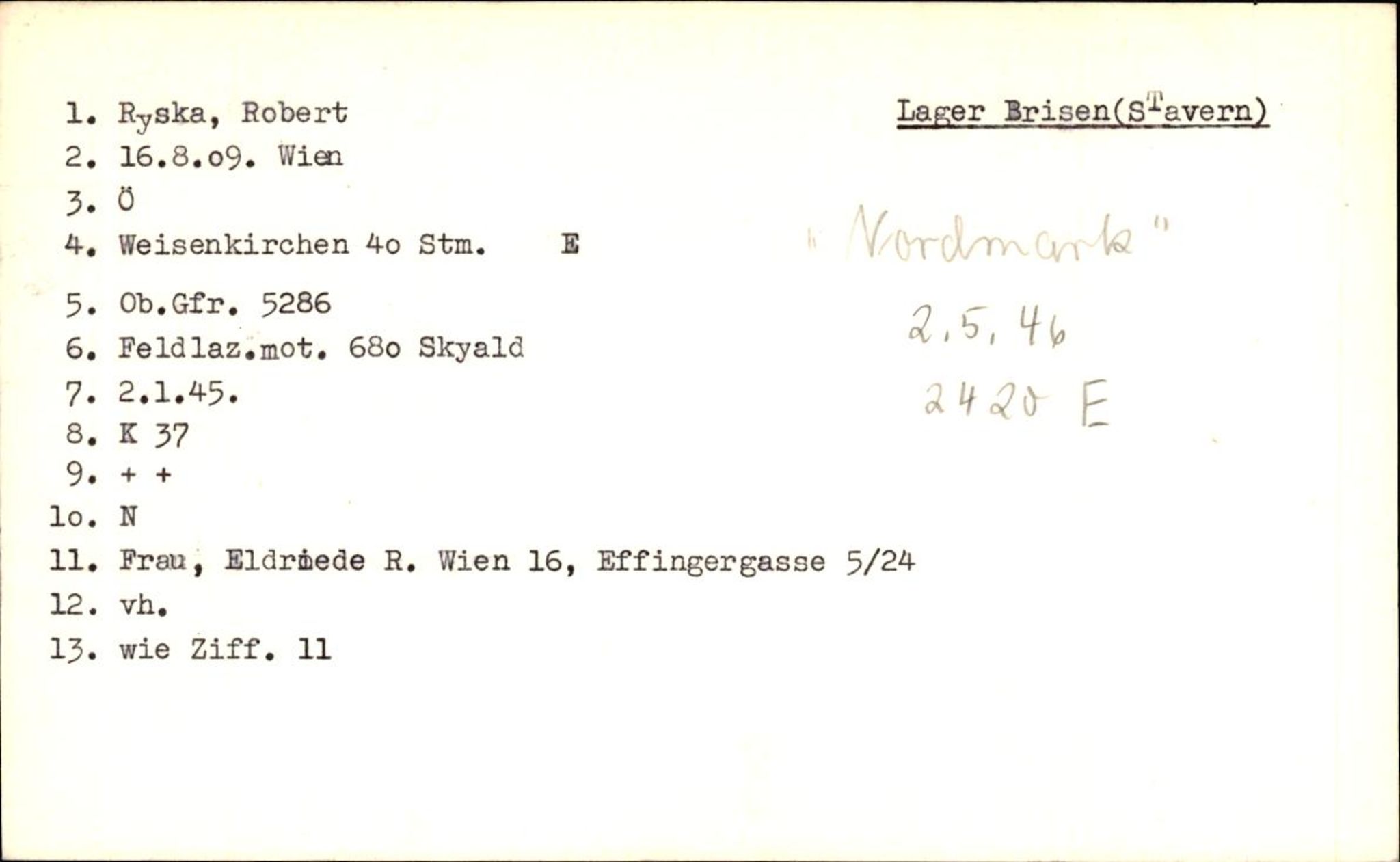 Hjemsendte tyskere , RA/RAFA-6487/D/Db/L0023: Rosenthal-Schmick, 1945-1947, p. 350