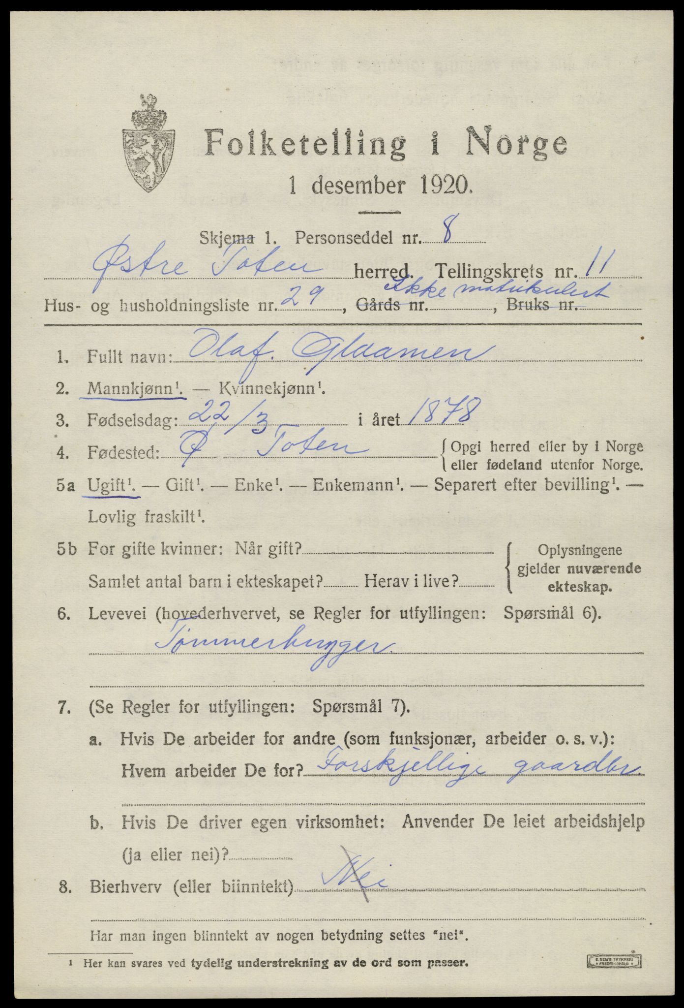 SAH, 1920 census for Østre Toten, 1920, p. 22194