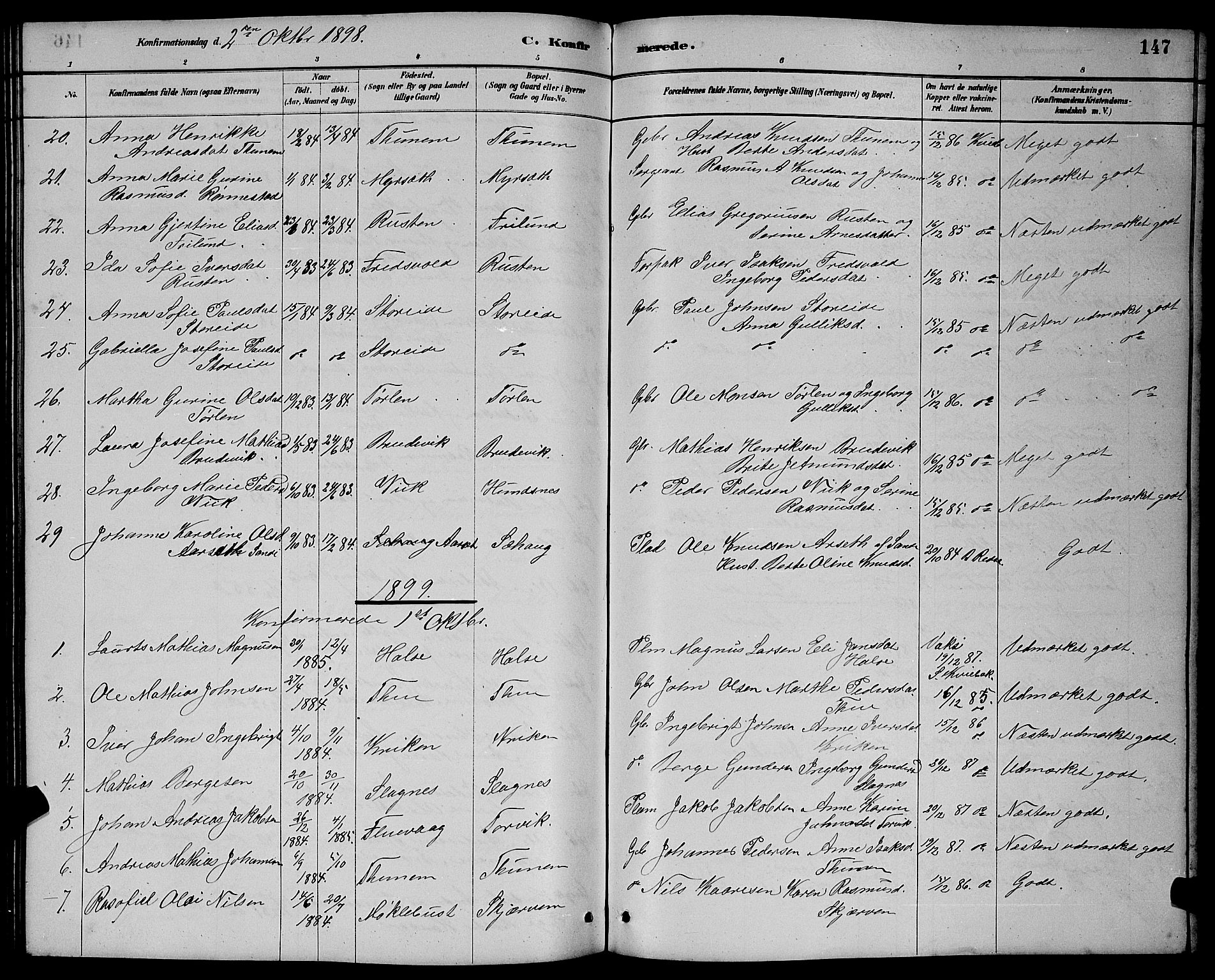 Ministerialprotokoller, klokkerbøker og fødselsregistre - Møre og Romsdal, AV/SAT-A-1454/501/L0017: Parish register (copy) no. 501C03, 1885-1901, p. 147