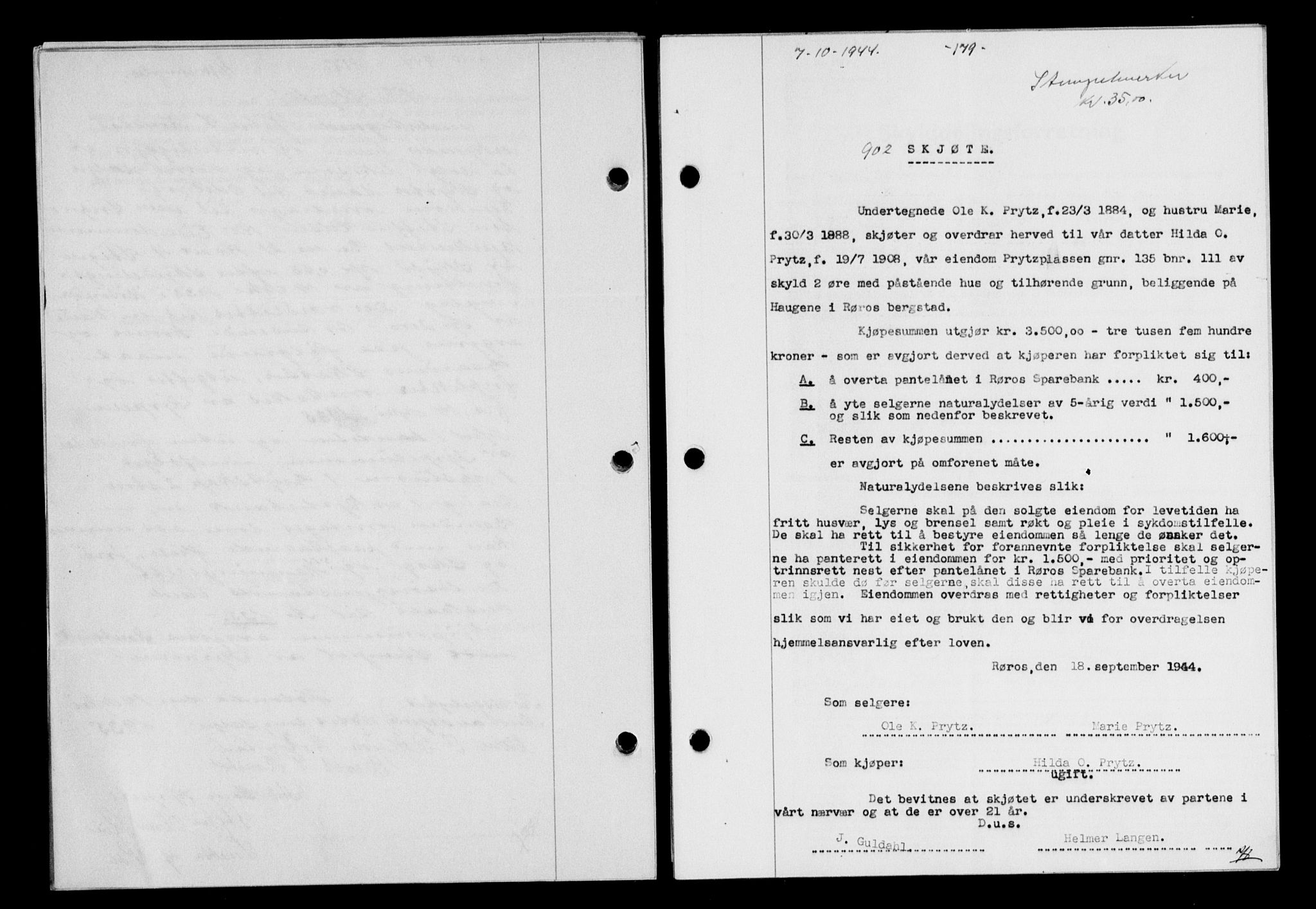 Gauldal sorenskriveri, SAT/A-0014/1/2/2C/L0058: Mortgage book no. 63, 1944-1945, Diary no: : 902/1944