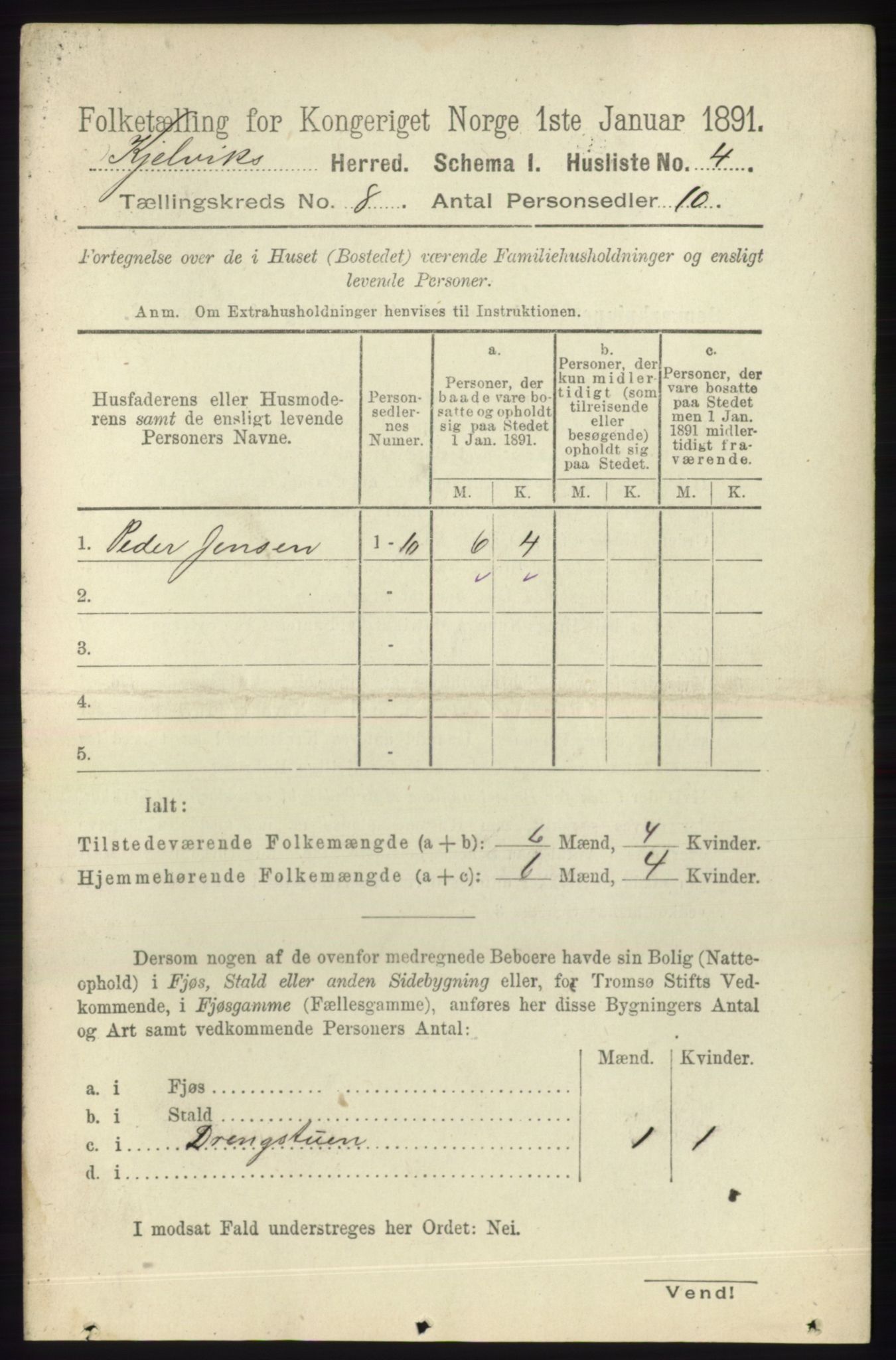 RA, 1891 census for 2019 Kjelvik, 1891, p. 1152