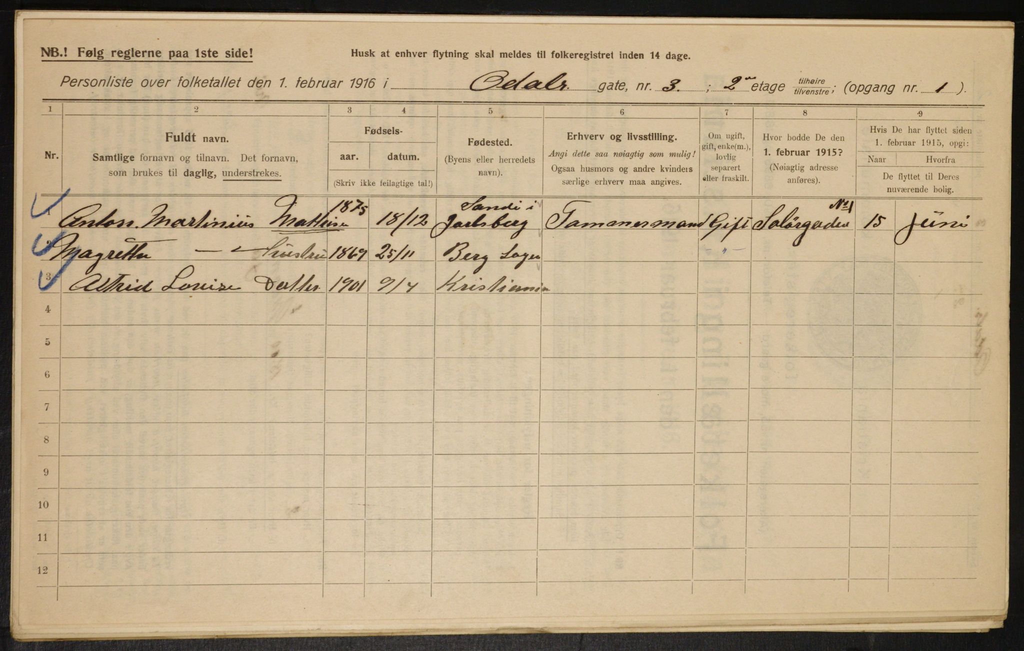 OBA, Municipal Census 1916 for Kristiania, 1916, p. 76163