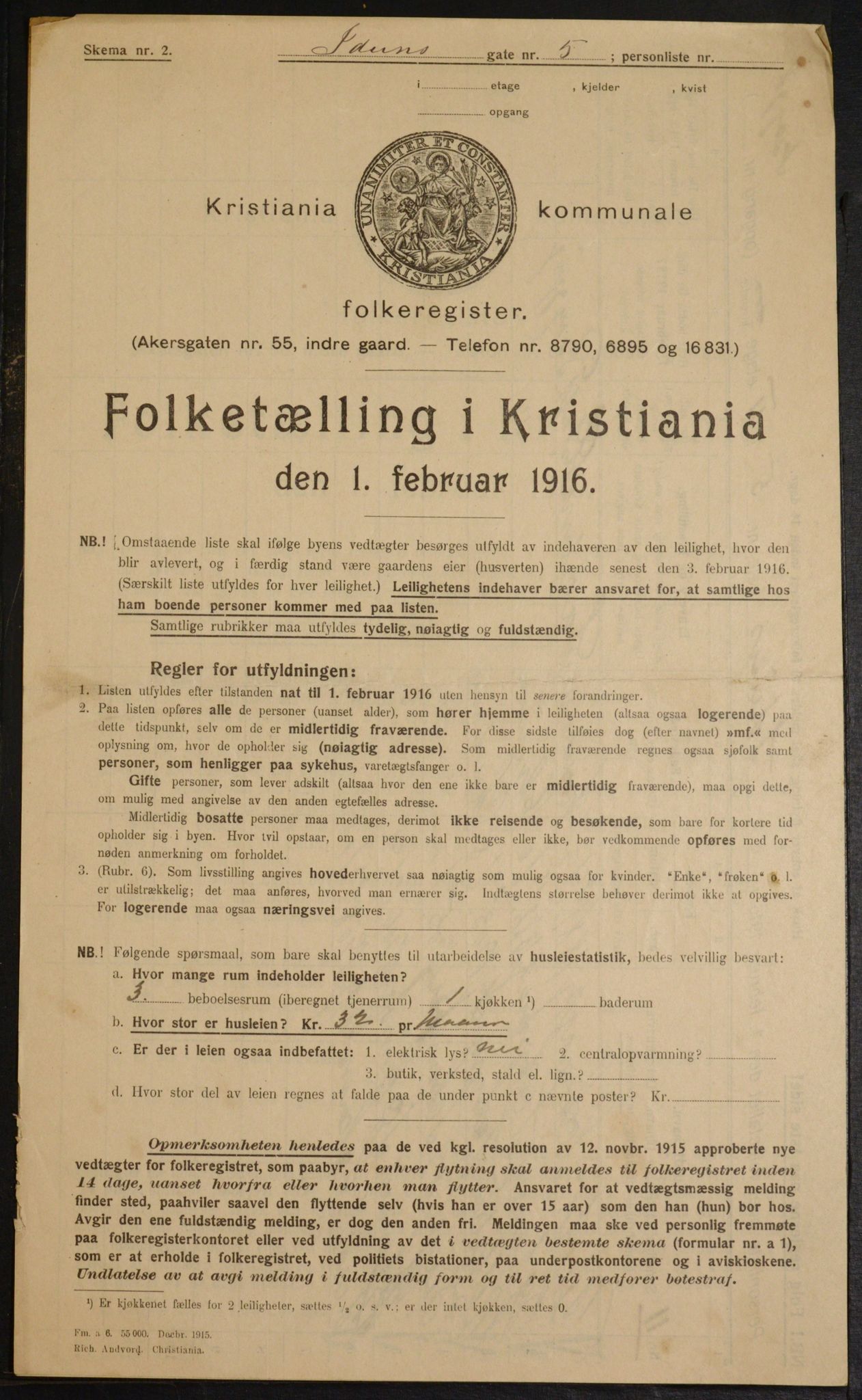 OBA, Municipal Census 1916 for Kristiania, 1916, p. 44086