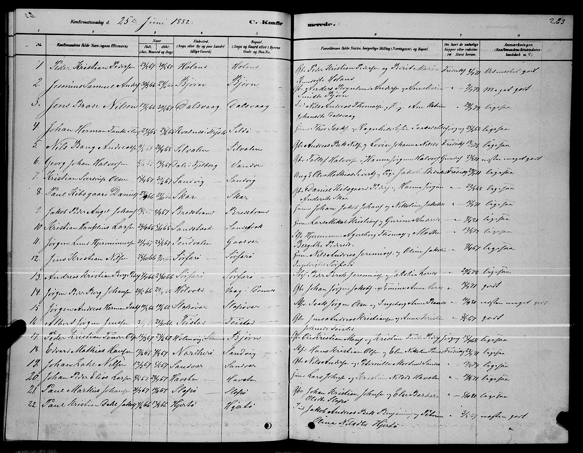 Ministerialprotokoller, klokkerbøker og fødselsregistre - Nordland, AV/SAT-A-1459/834/L0513: Parish register (copy) no. 834C04, 1877-1892, p. 263