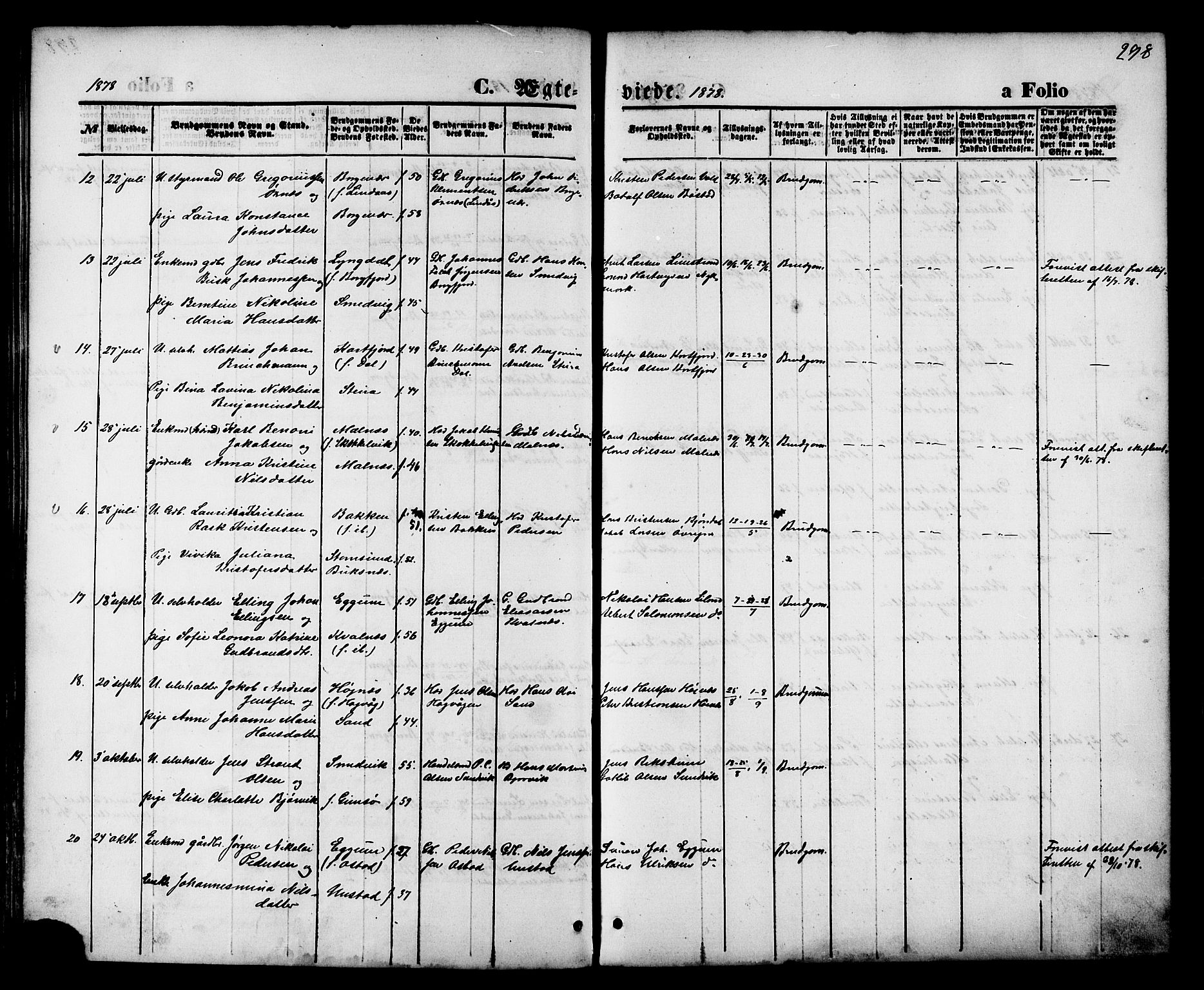 Ministerialprotokoller, klokkerbøker og fødselsregistre - Nordland, SAT/A-1459/880/L1132: Parish register (official) no. 880A06, 1869-1887, p. 298