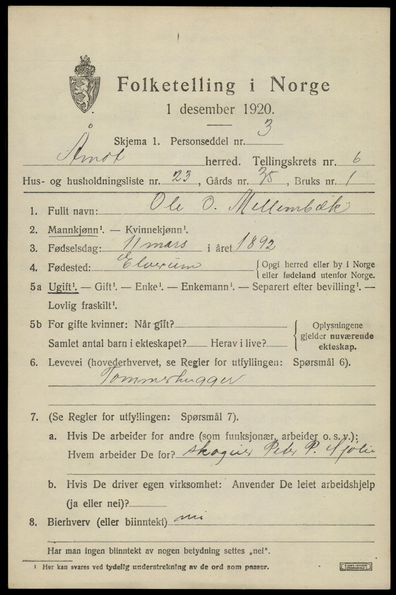 SAH, 1920 census for Åmot, 1920, p. 7649