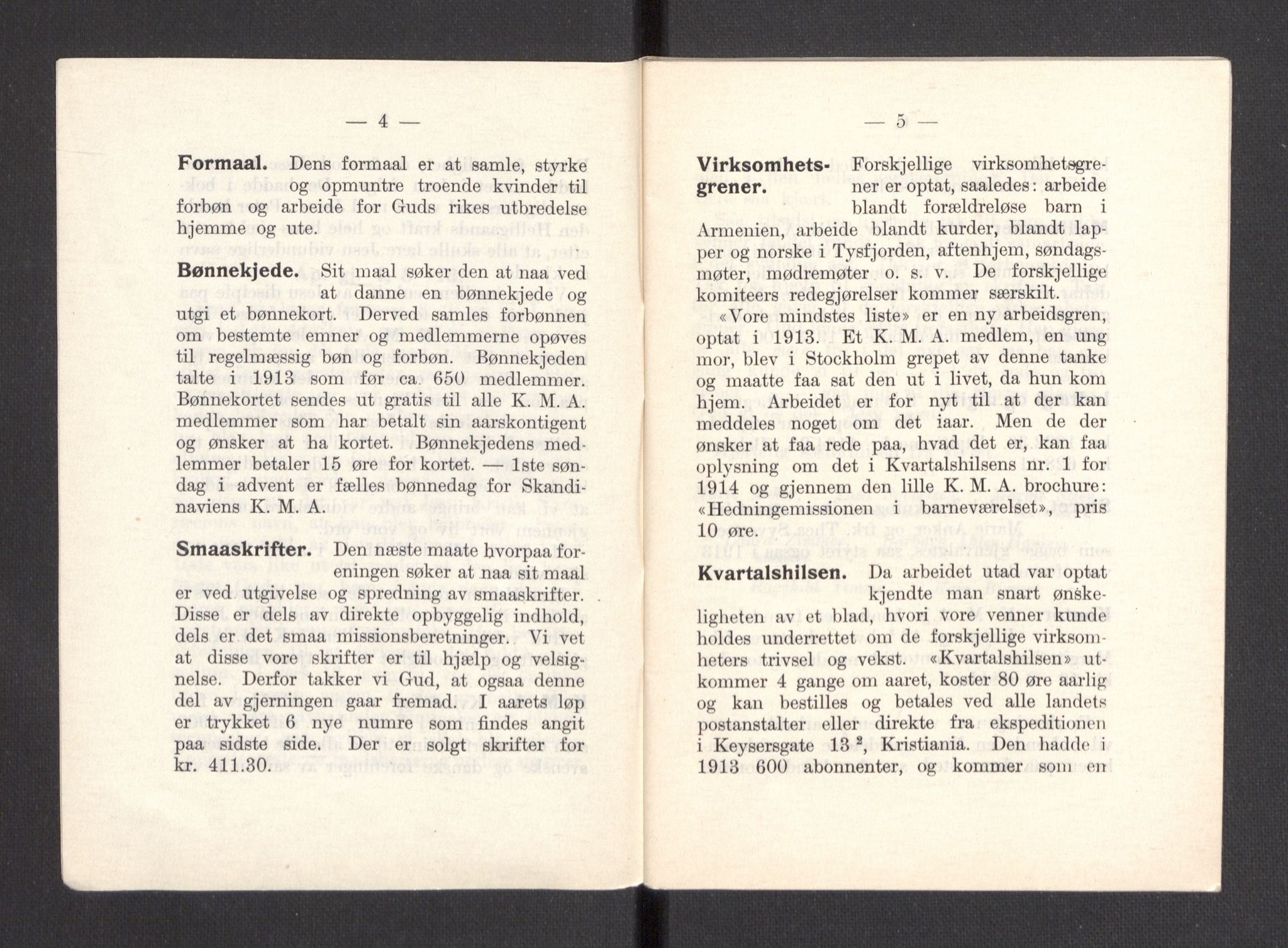 Kvinnelige Misjonsarbeidere, AV/RA-PA-0699/F/Fa/L0001/0007: -- / Årsmeldinger, trykte, 1906-1915