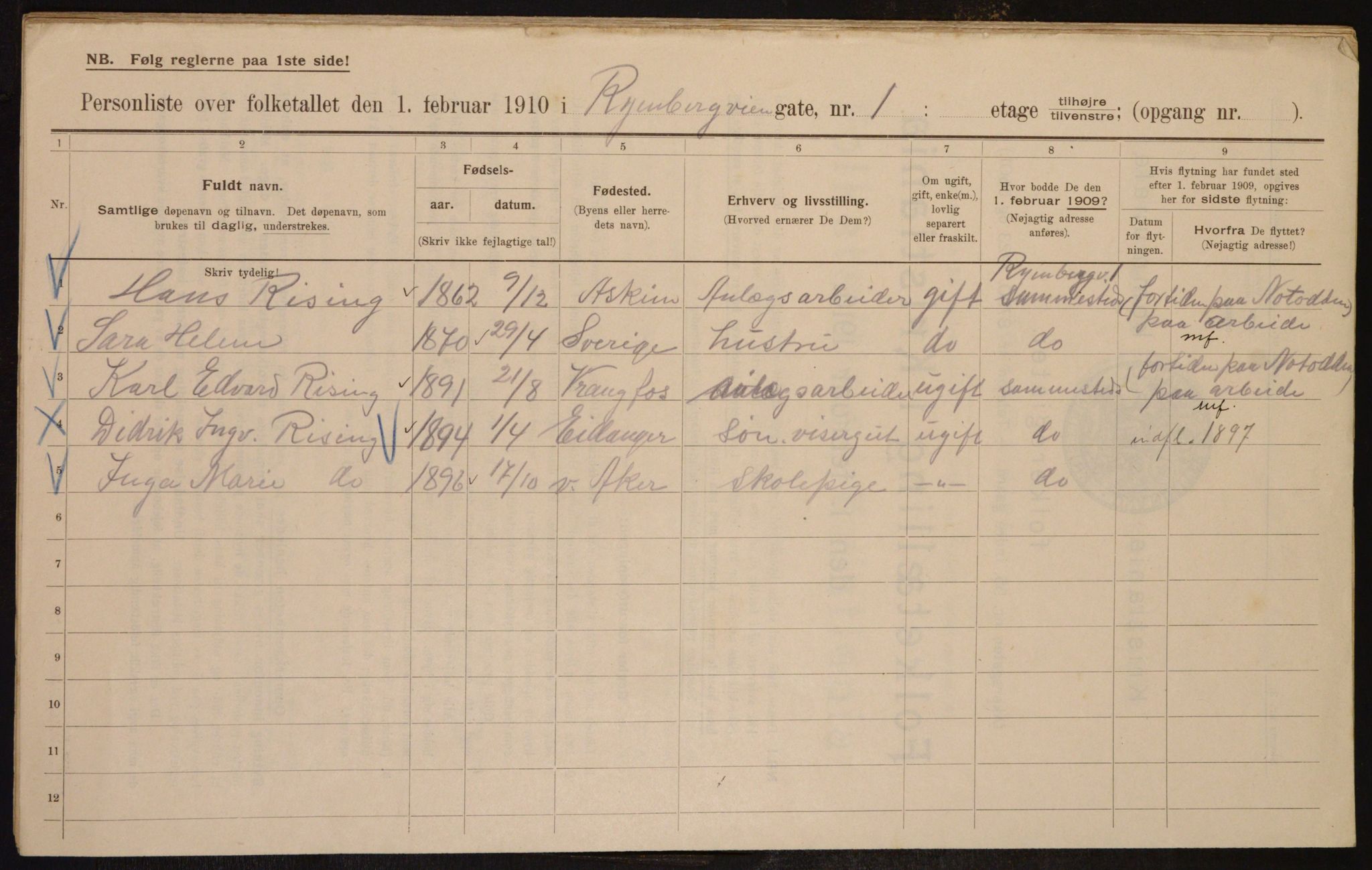 OBA, Municipal Census 1910 for Kristiania, 1910, p. 81952