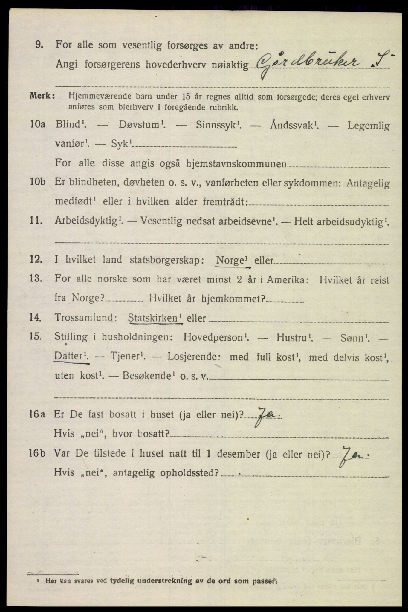 SAK, 1920 census for Bjelland, 1920, p. 964