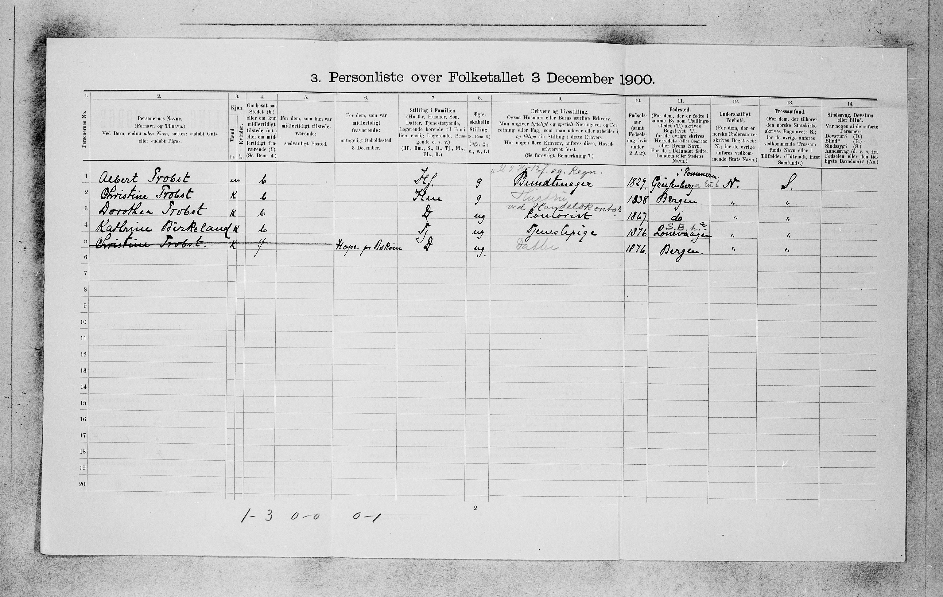 SAB, 1900 census for Bergen, 1900, p. 1065