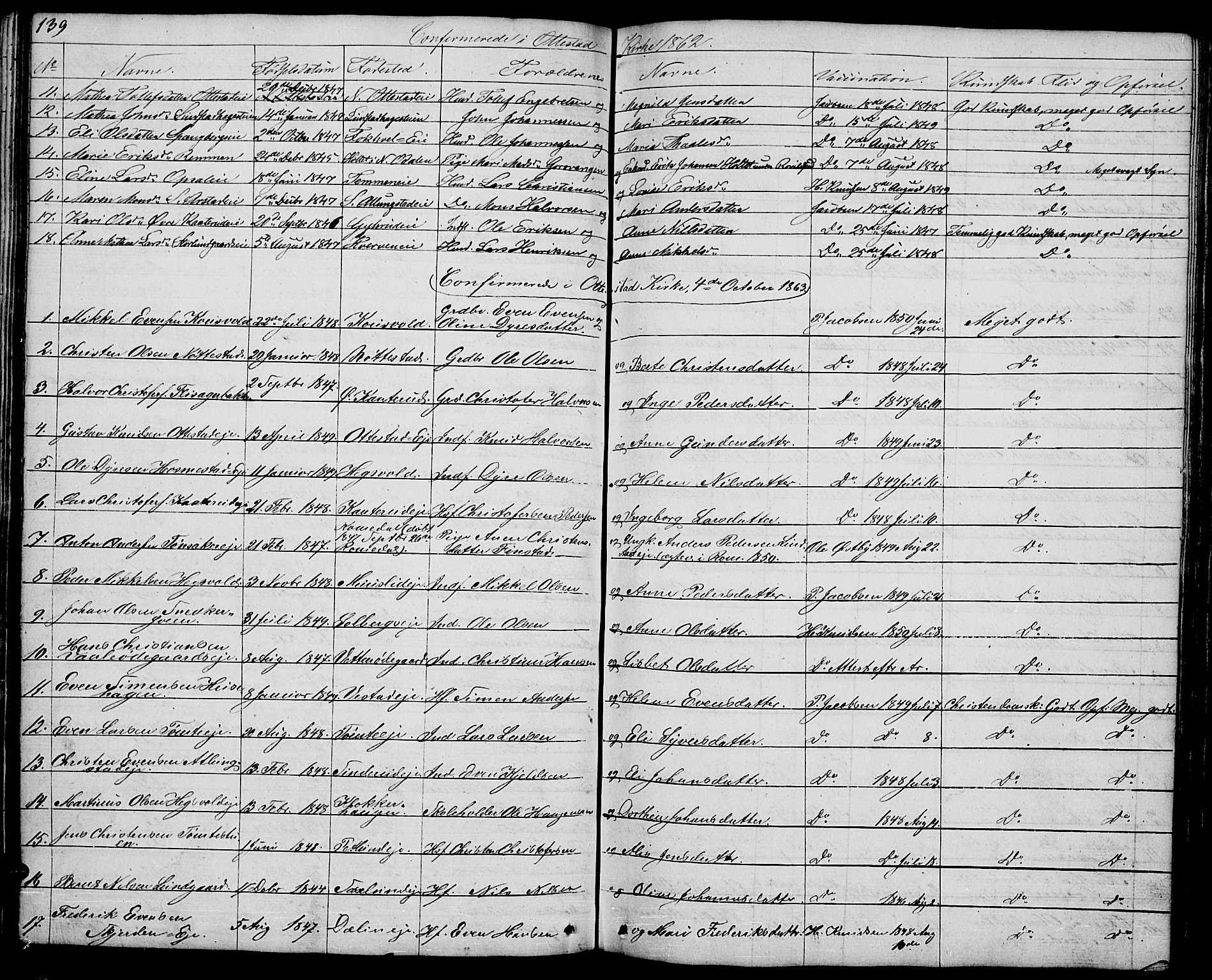 Stange prestekontor, SAH/PREST-002/L/L0002: Parish register (copy) no. 2, 1838-1879, p. 139