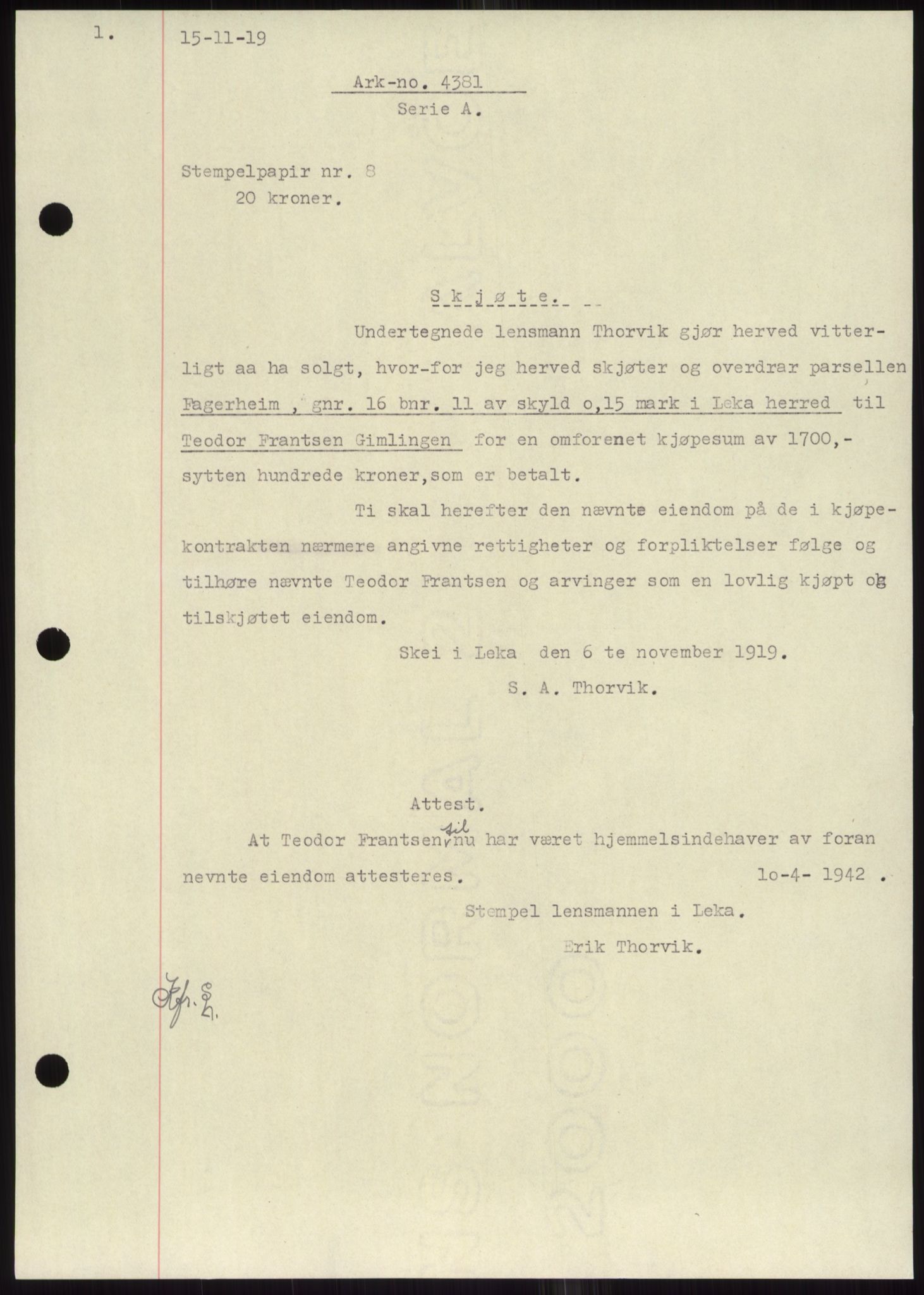Namdal sorenskriveri, SAT/A-4133/1/2/2C: Mortgage book no. -, 1916-1921, Deed date: 15.11.1919