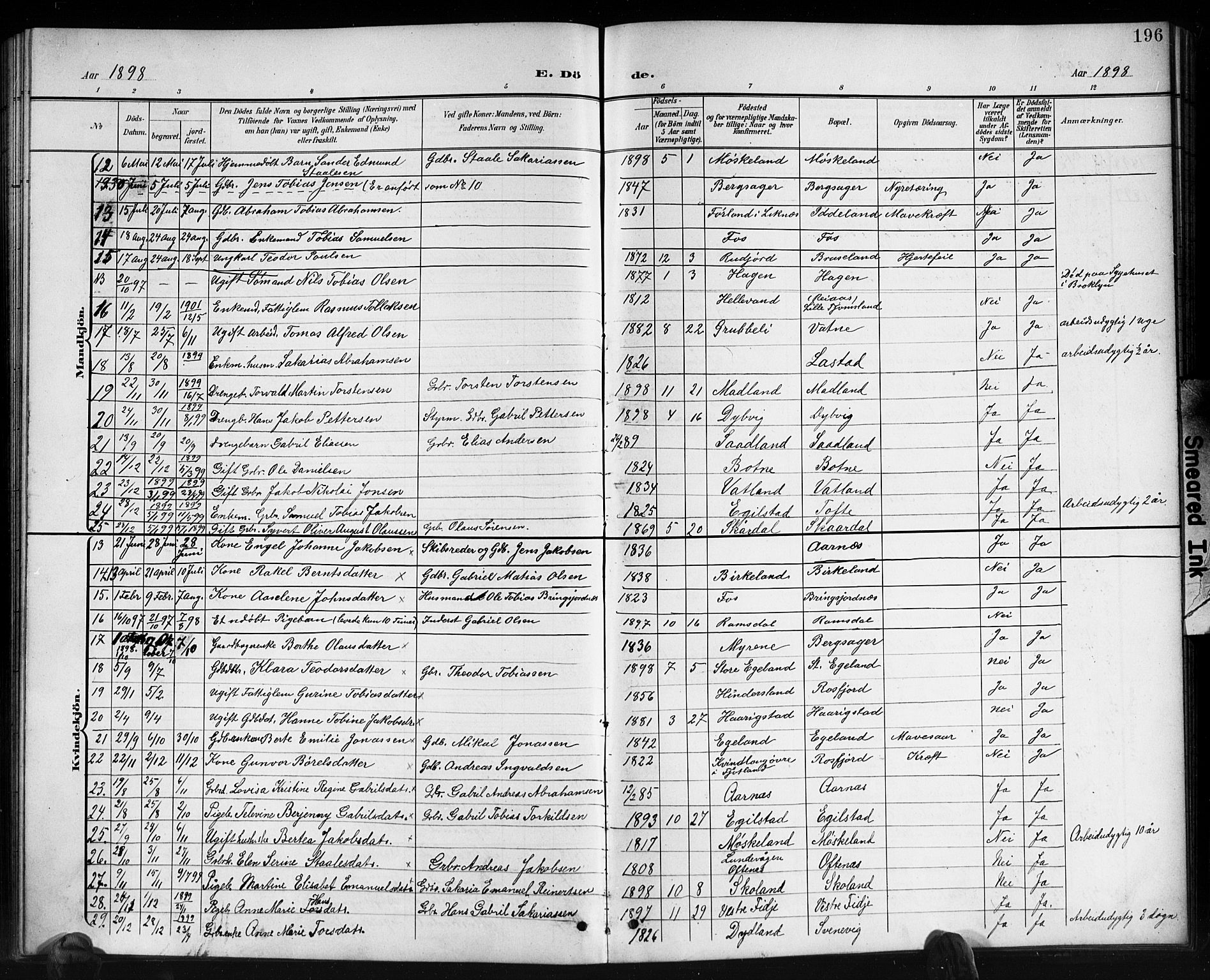 Lyngdal sokneprestkontor, SAK/1111-0029/F/Fb/Fbc/L0005: Parish register (copy) no. B 5, 1897-1913, p. 196